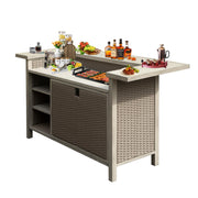 Outdoor Aluminum PE Wicker Bar Table with Storage Cabinet