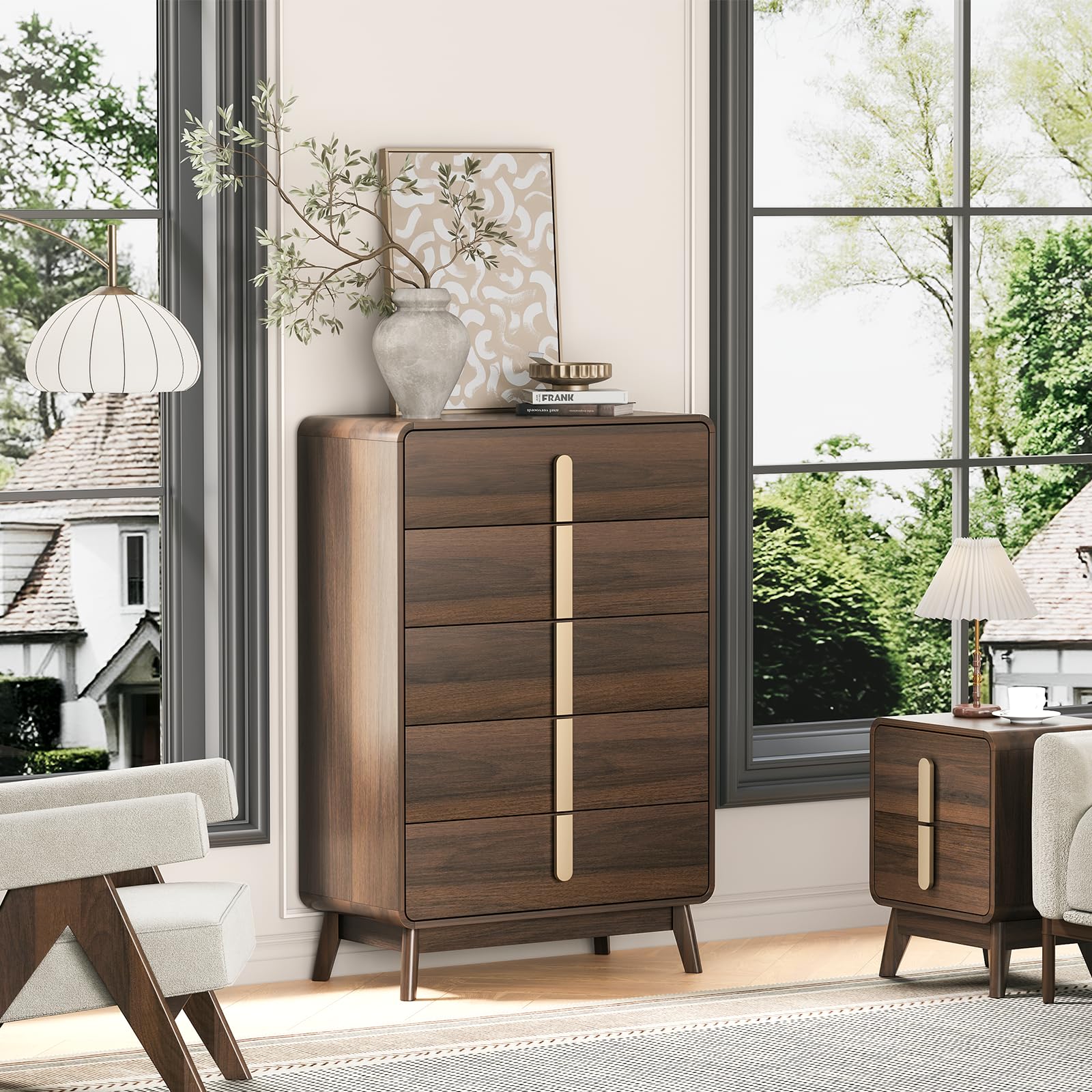 5-Drawer Mid-Century Modern Dresser with Metal Handles
