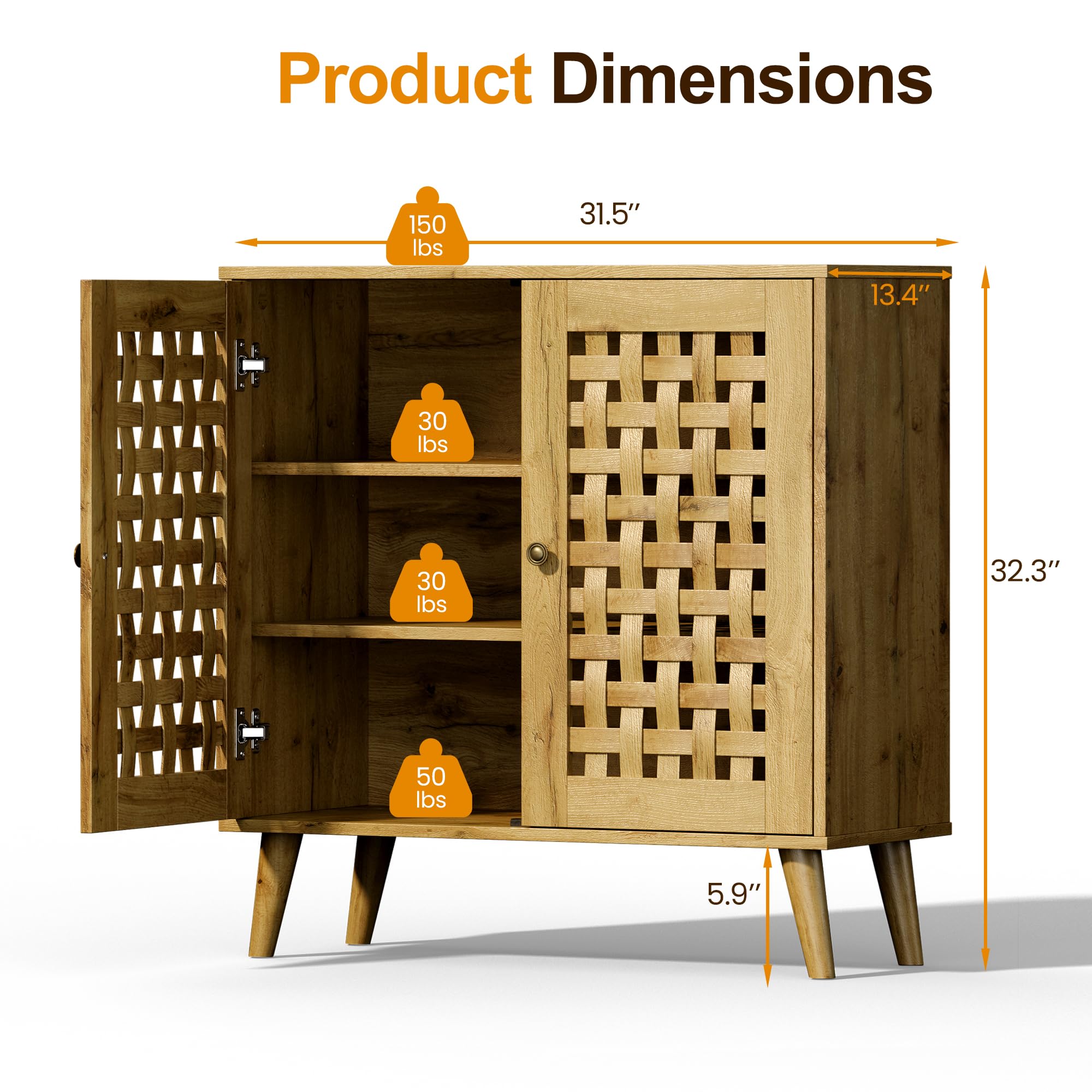 Farmhouse Buffet Cabinet with Basket Weave Doors
