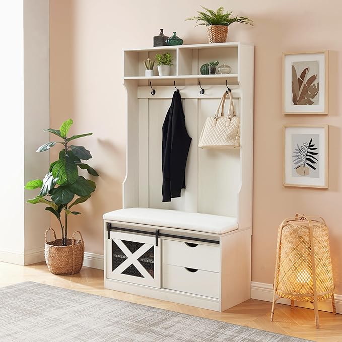 Entryway Hall Tree with Storage Bench and Coat Rack