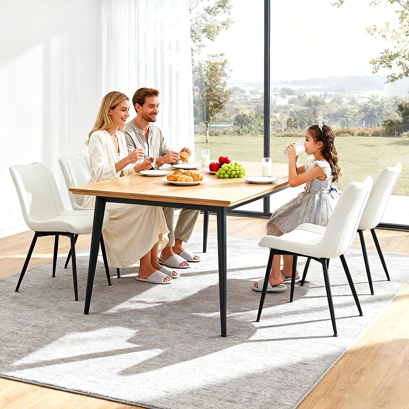 Dining Chairs Set of 2 PU Leather Upholstered with Metal Legs