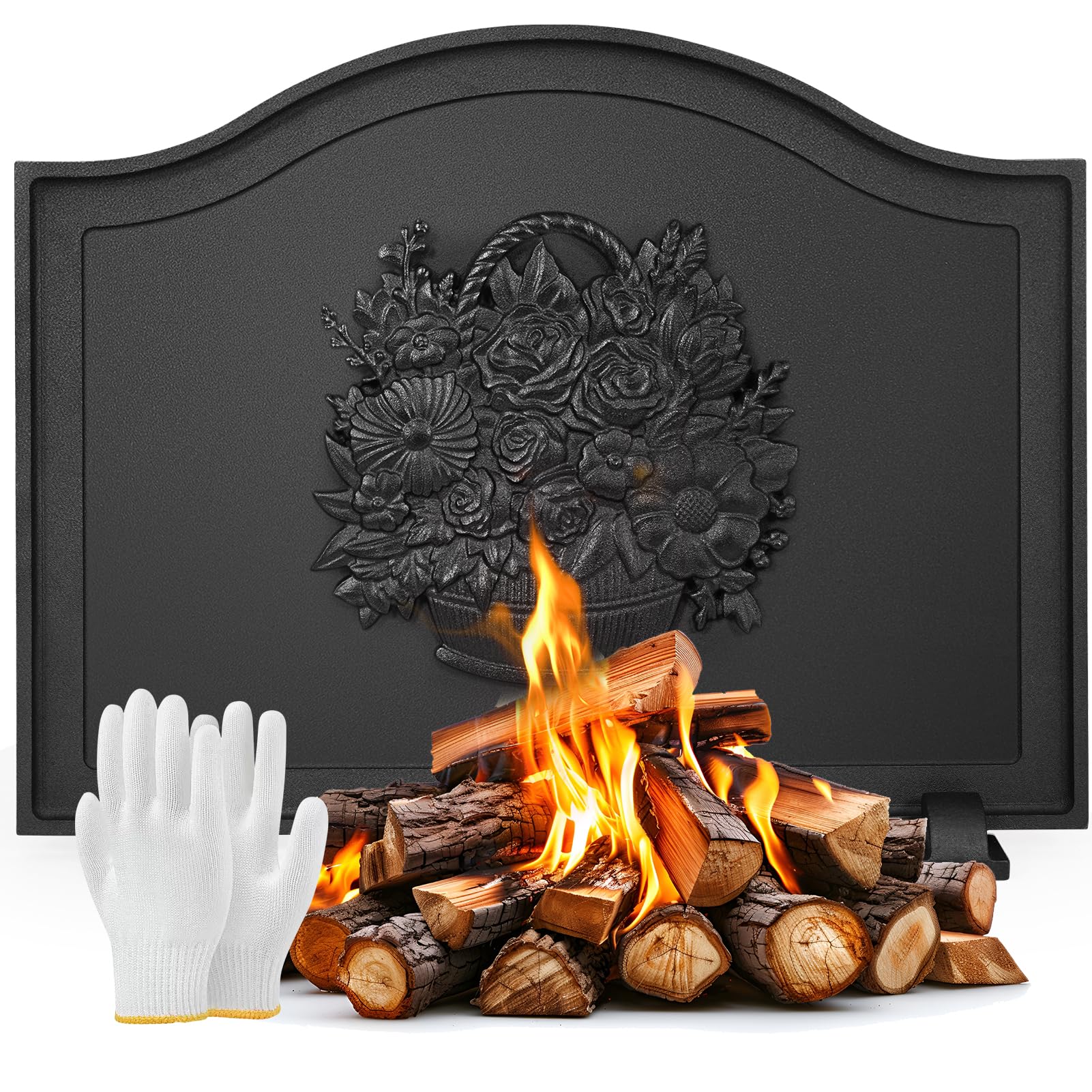 Cast Iron Fireplace Back Plate with Heat Reflector