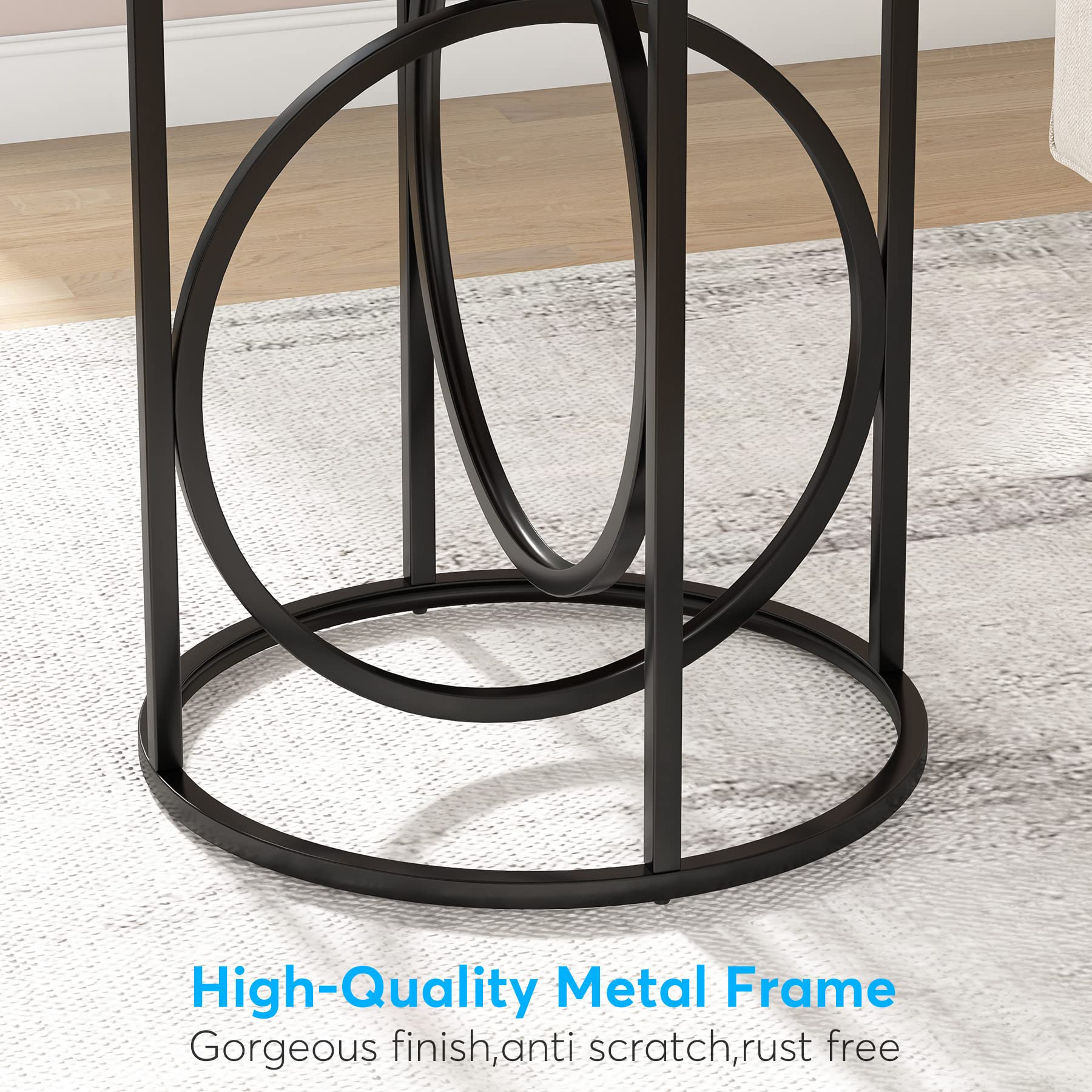 Round Industrial End Table with Metal Frame