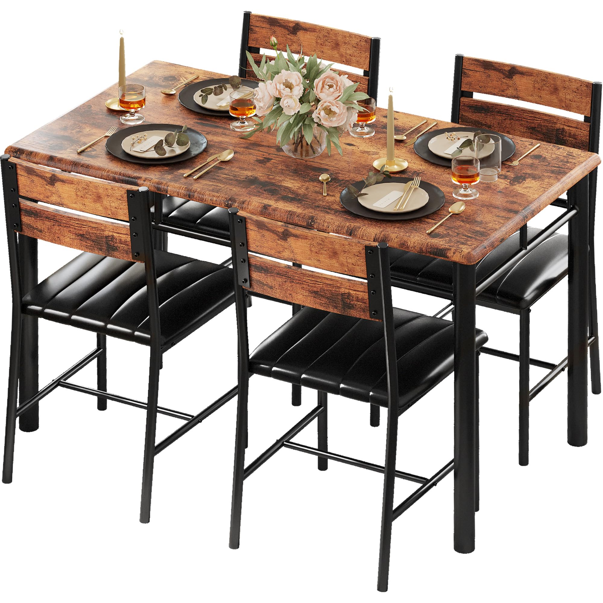 4-Piece Dining Table Set with Upholstered Chairs