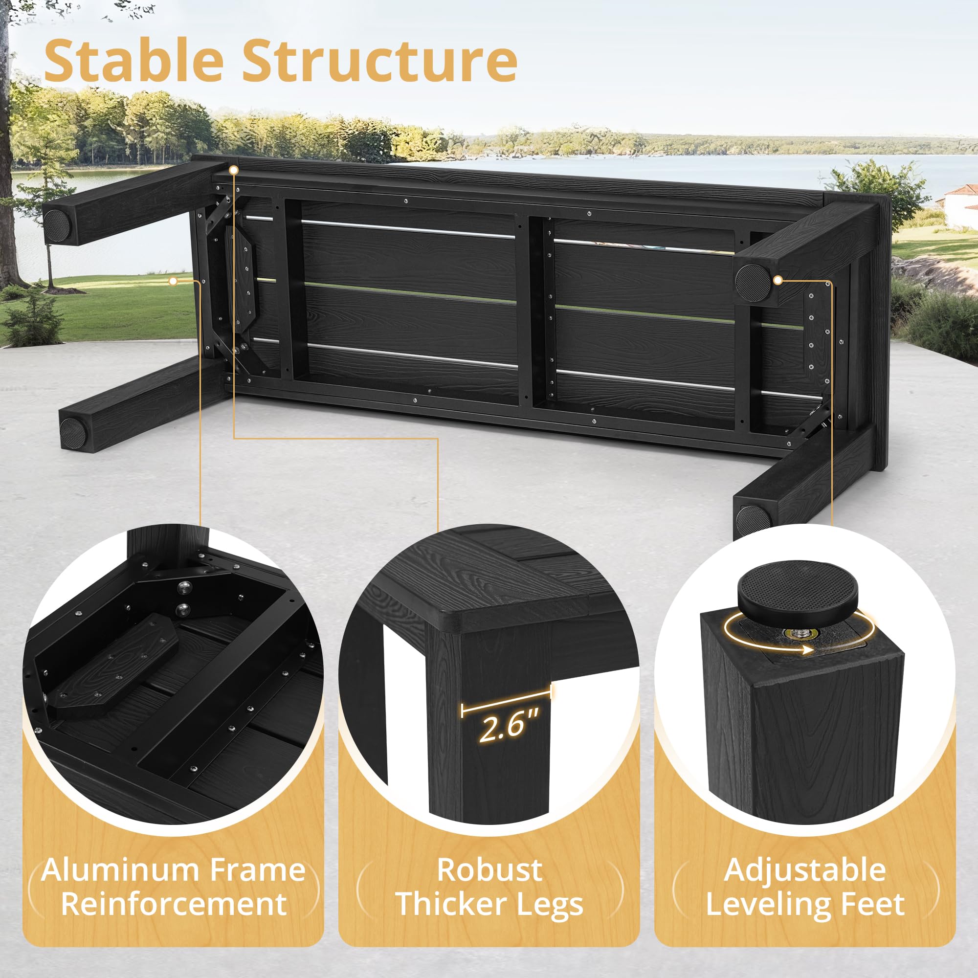 HDPS Outdoor Bench 48" Black Weather-Resistant