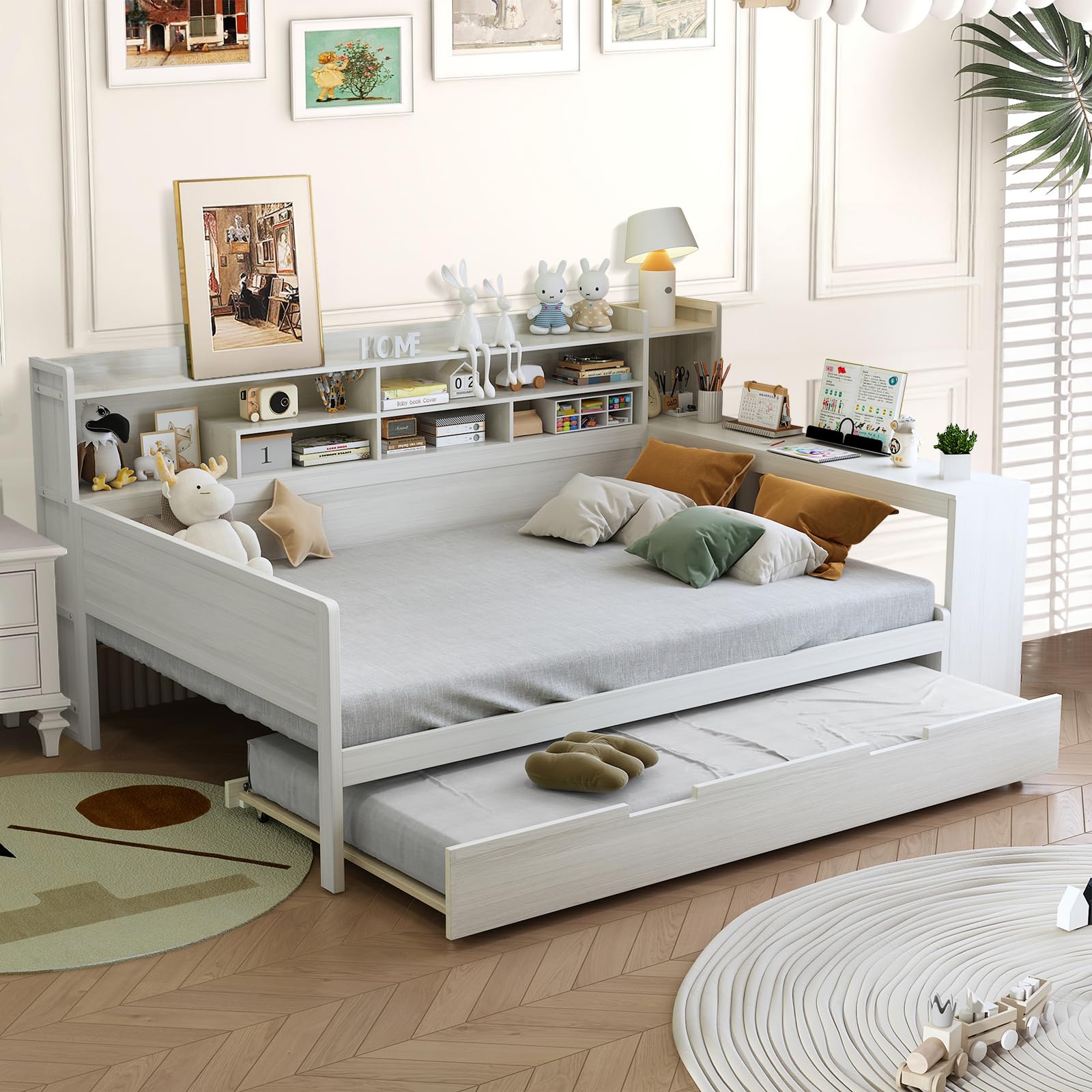 Full Size Corner Daybed with Trundle and Desk