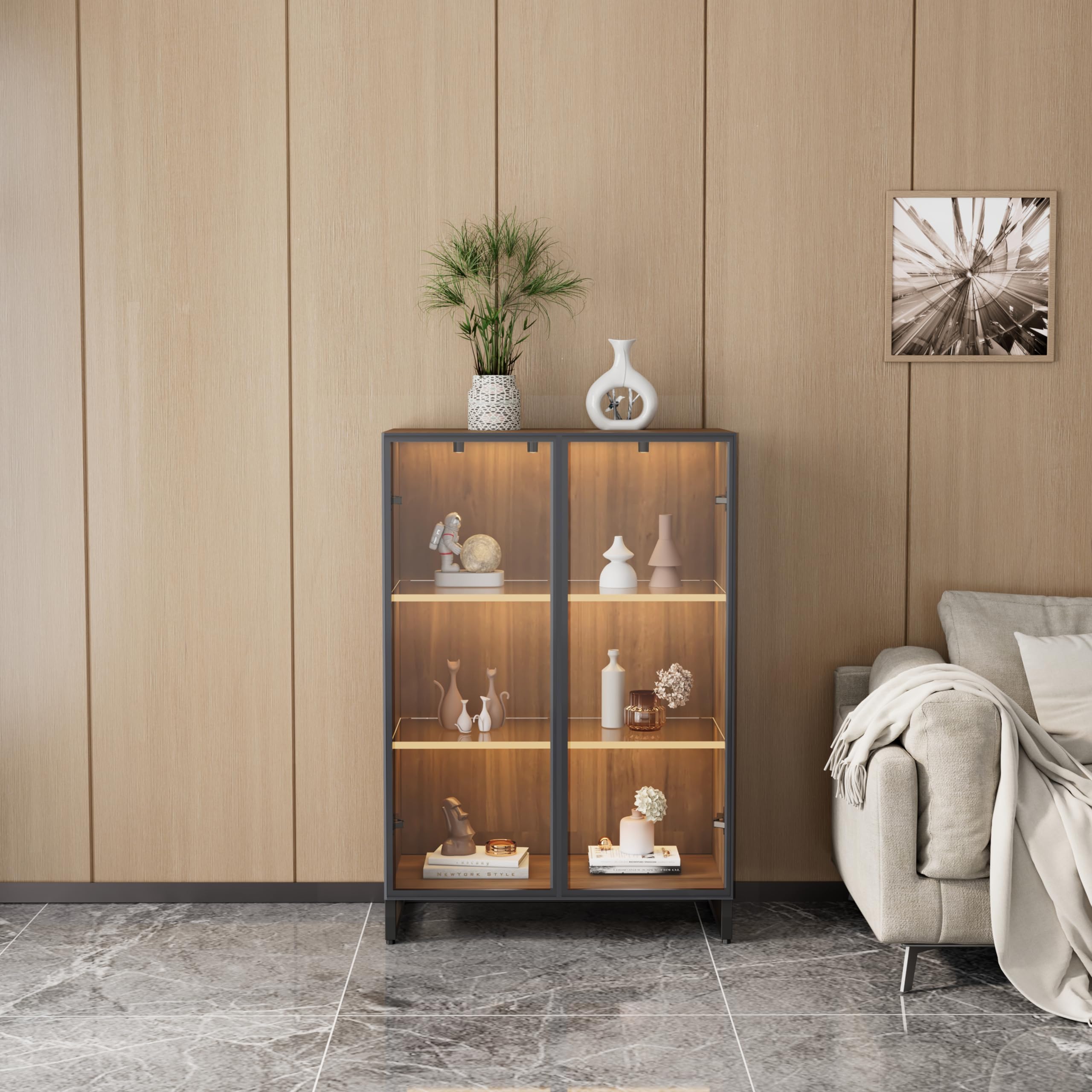 Curio Display Cabinet with LED Lighting and Adjustable Shelves