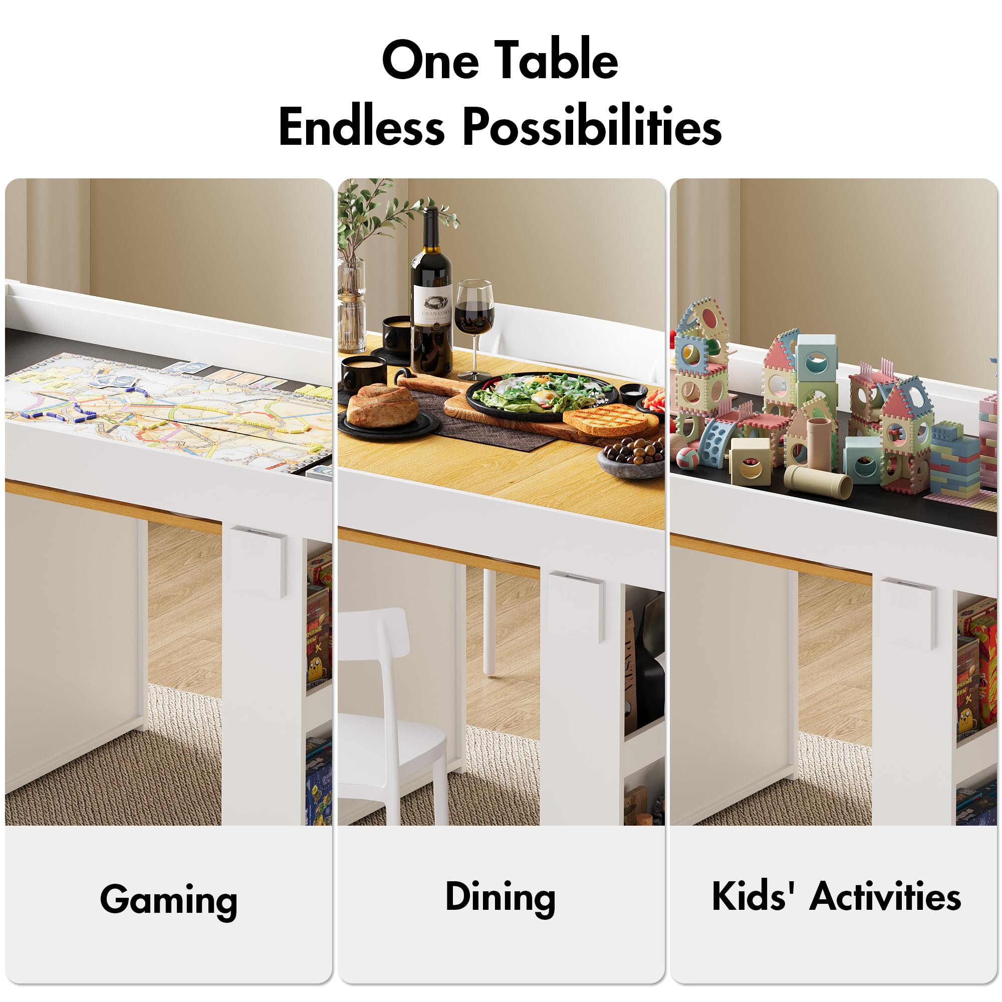 Gaming Dining Table with Removable Top & PU Leather Mat