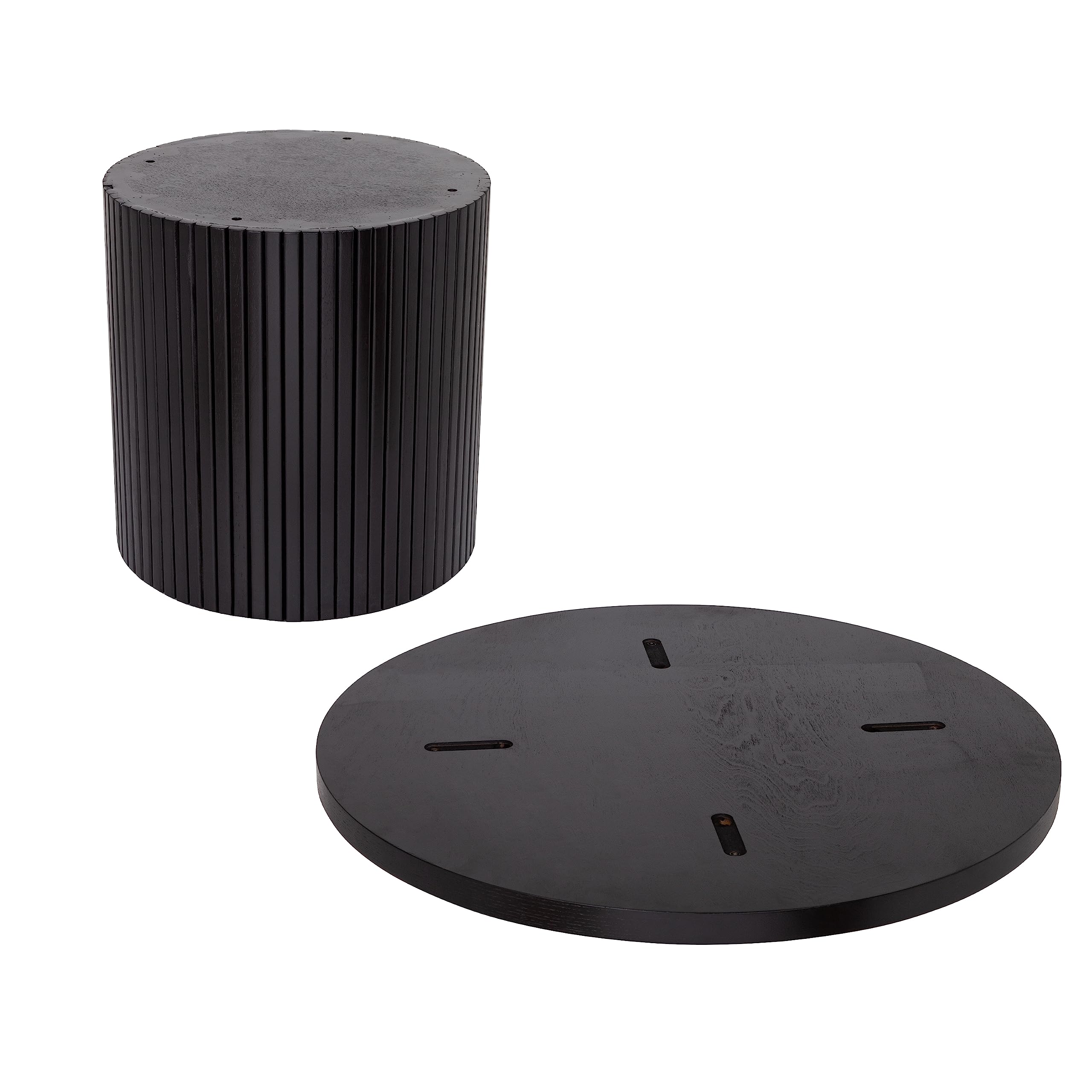 23.6 Inch Round Drum Coffee Table with Fluted Wood Base