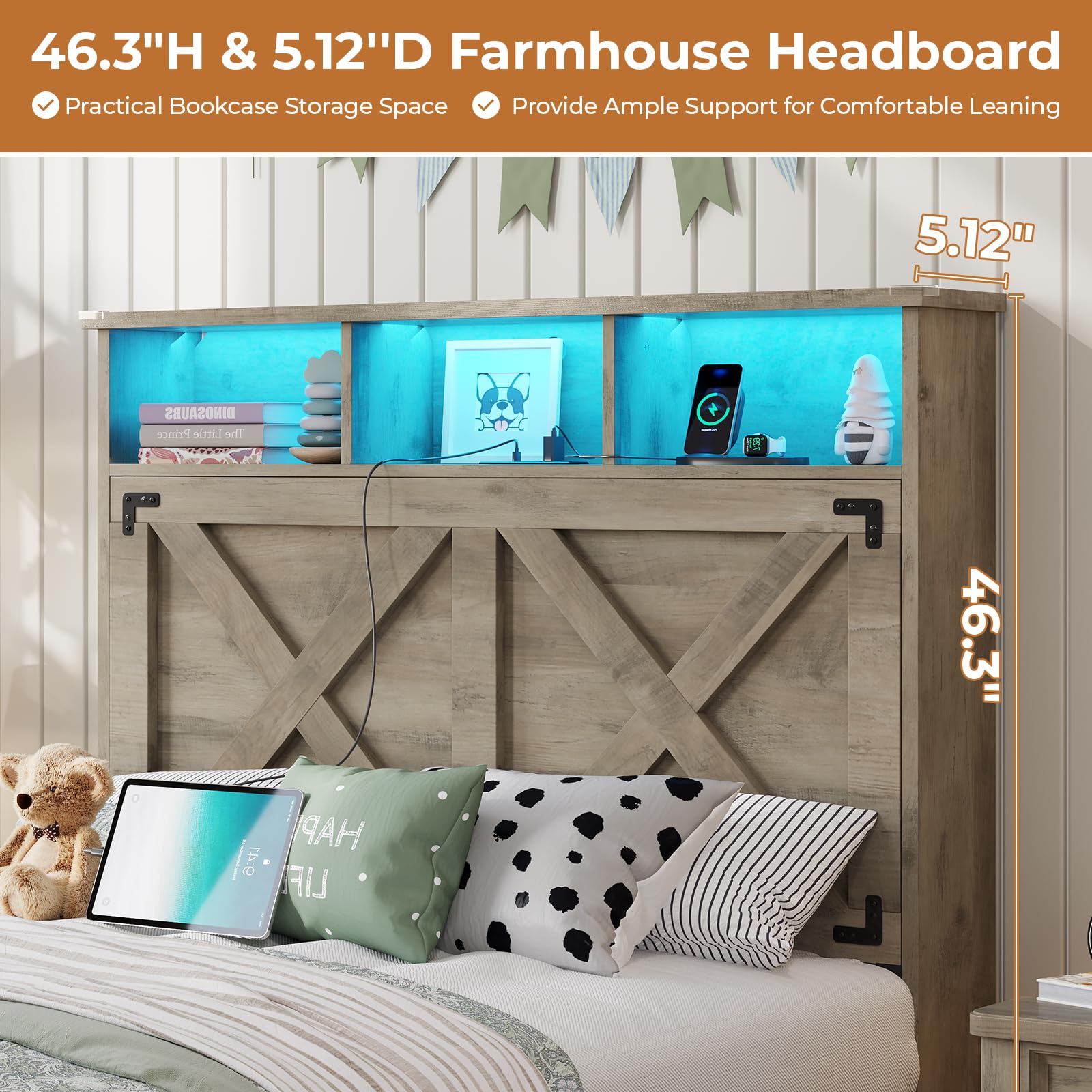 Twin Bed Frame with Storage and LED Lights