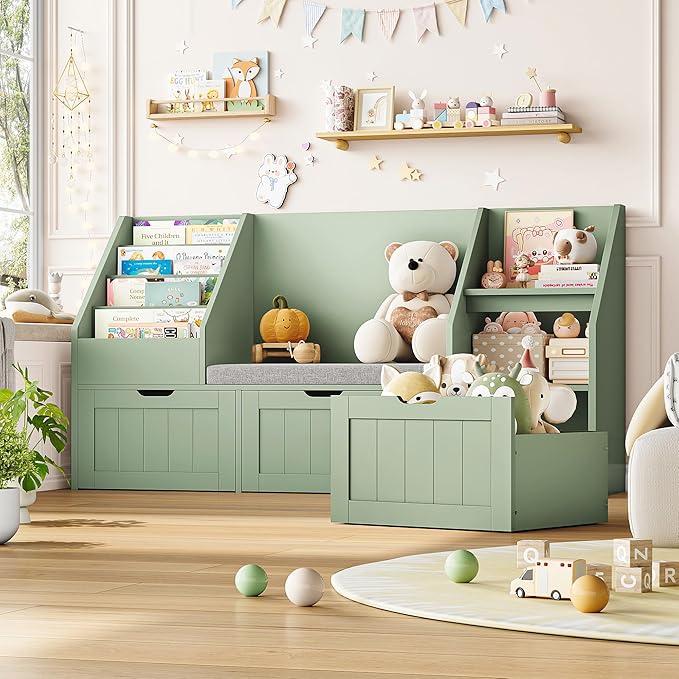 Kids Bookshelf with Reading Nook and Storage