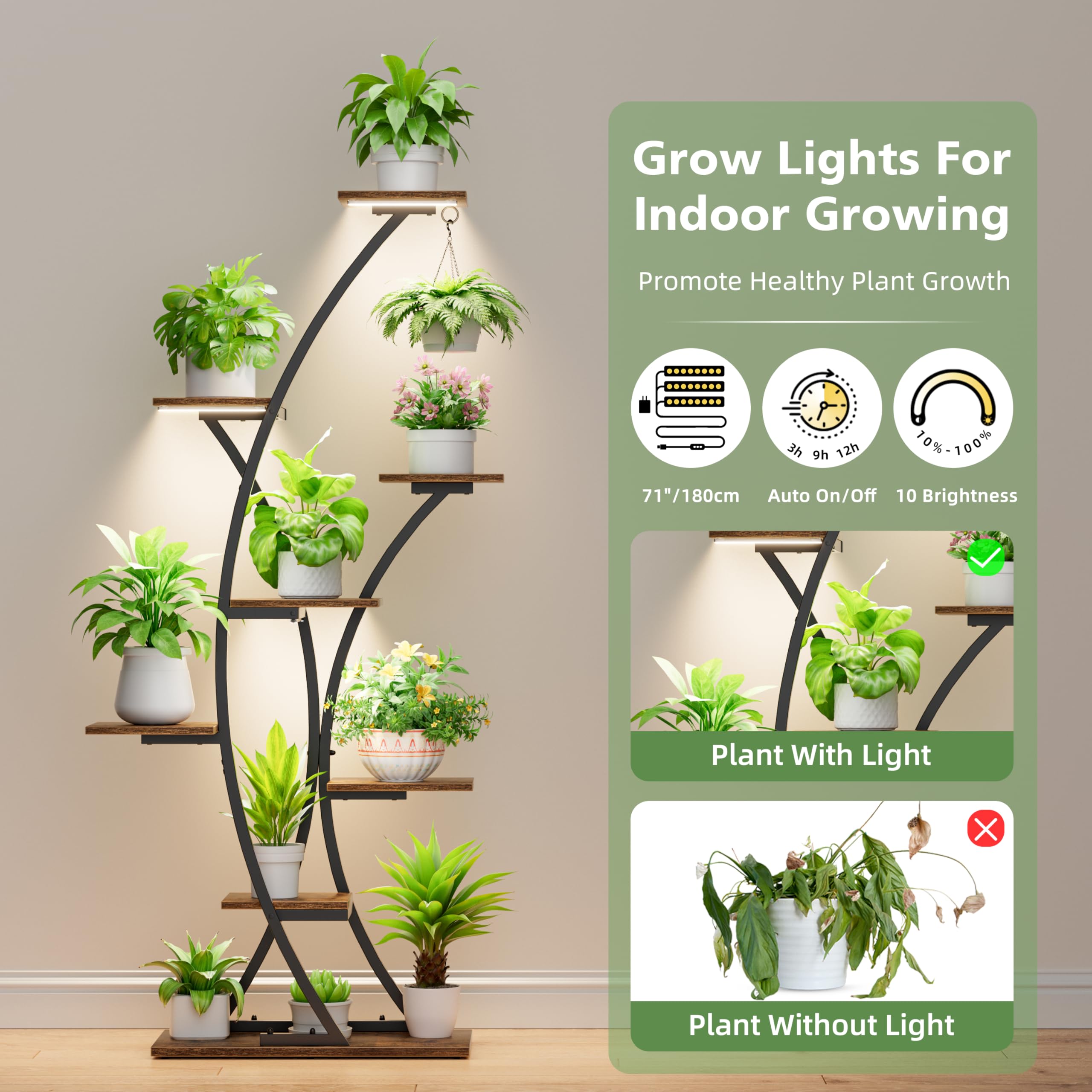 8-Tier Plant Stand with LED Grow Lights