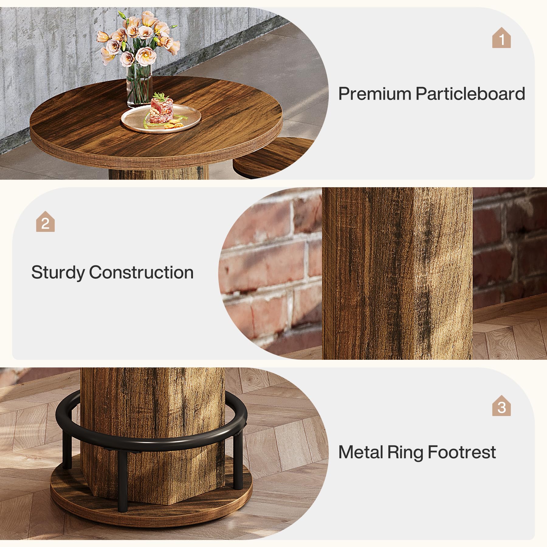 3-Piece Round Dining Table Set with 2 Chairs