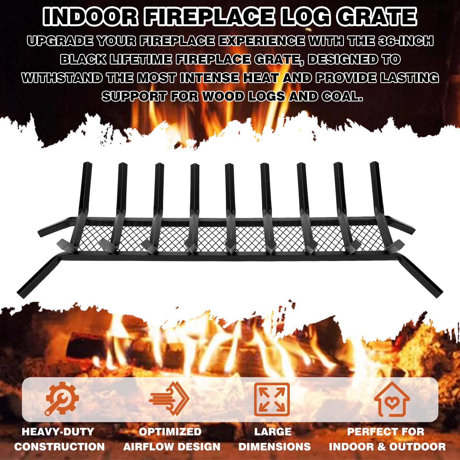 36 Inch Heavy Duty Cast Iron Fireplace Grate