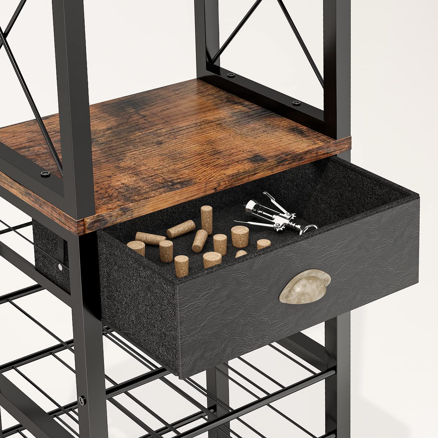 4-Tier Wine Rack Floor Cabinet with Glass Holder and Storage Drawer