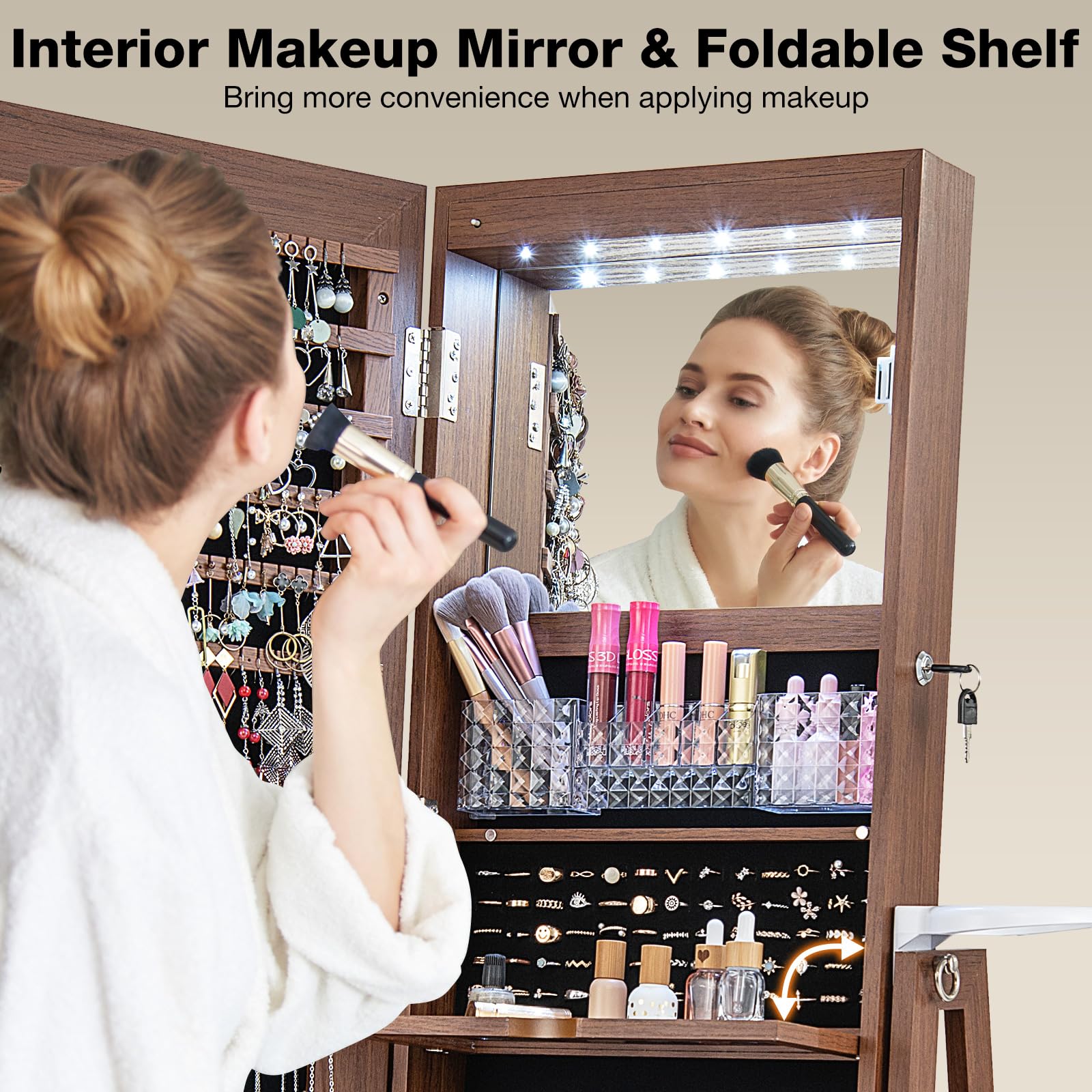 360° Swivel Jewelry Cabinet Armoire with Full Length Mirror