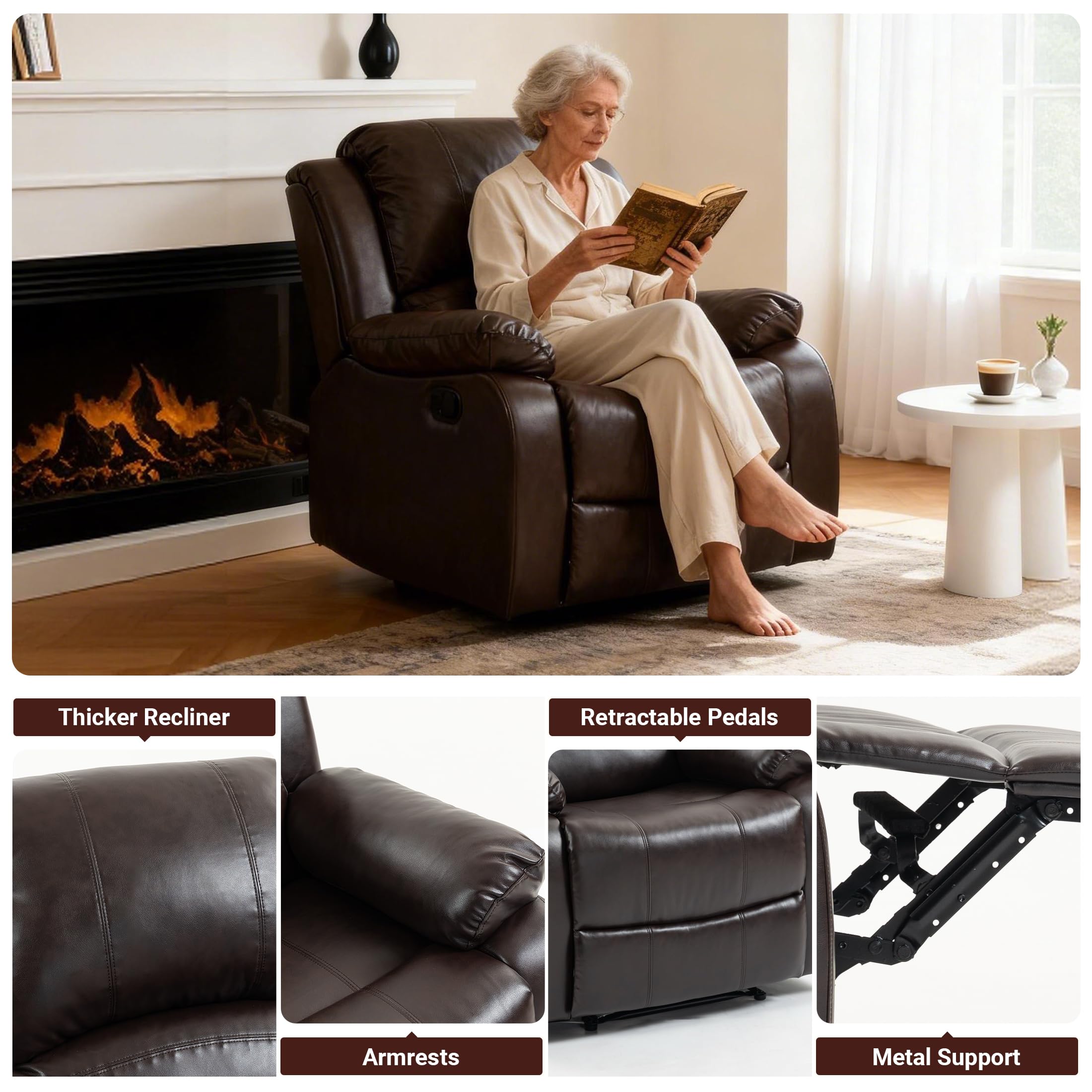 Manual Recliner Chair with Adjustable Push Back