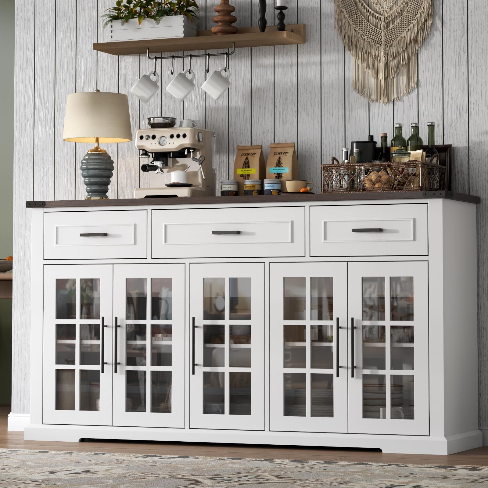 63" Sideboard Buffet Cabinet with Glass Doors