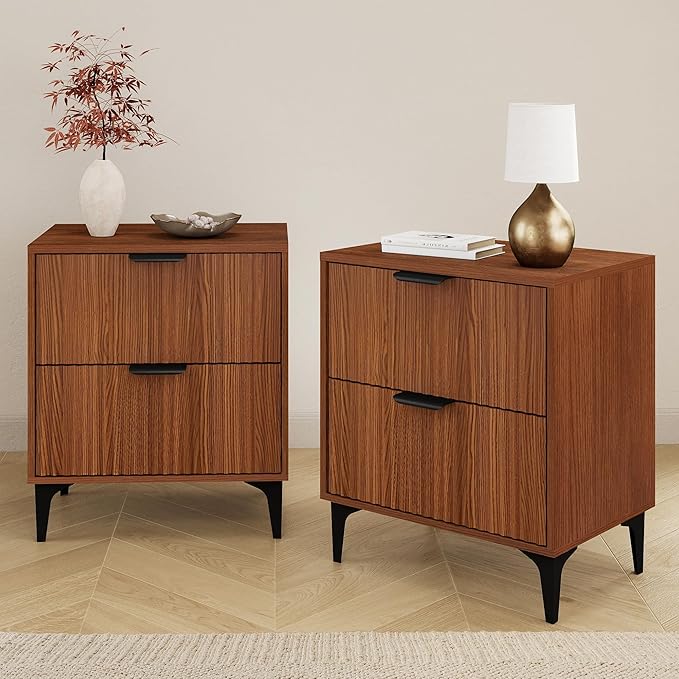Fluted 2-Drawer Nightstand Set