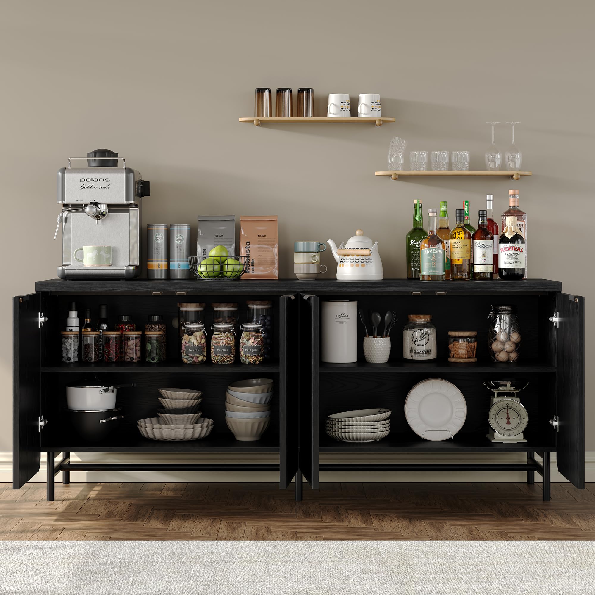 66.2" Fluted Buffet Cabinet with 4 Doors and Shelves