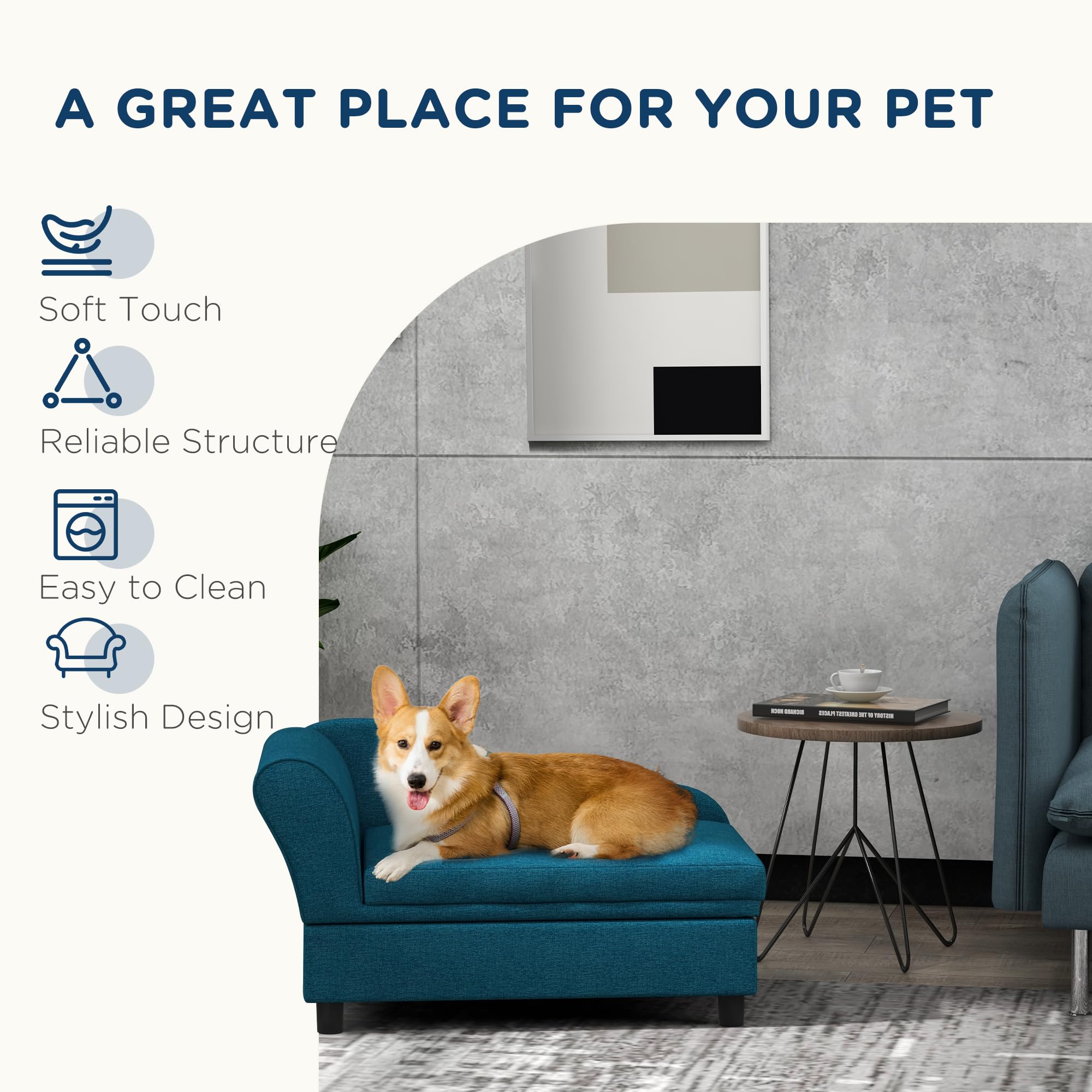 Elevated Pet Sofa with Hidden Storage and Tufted Cushion