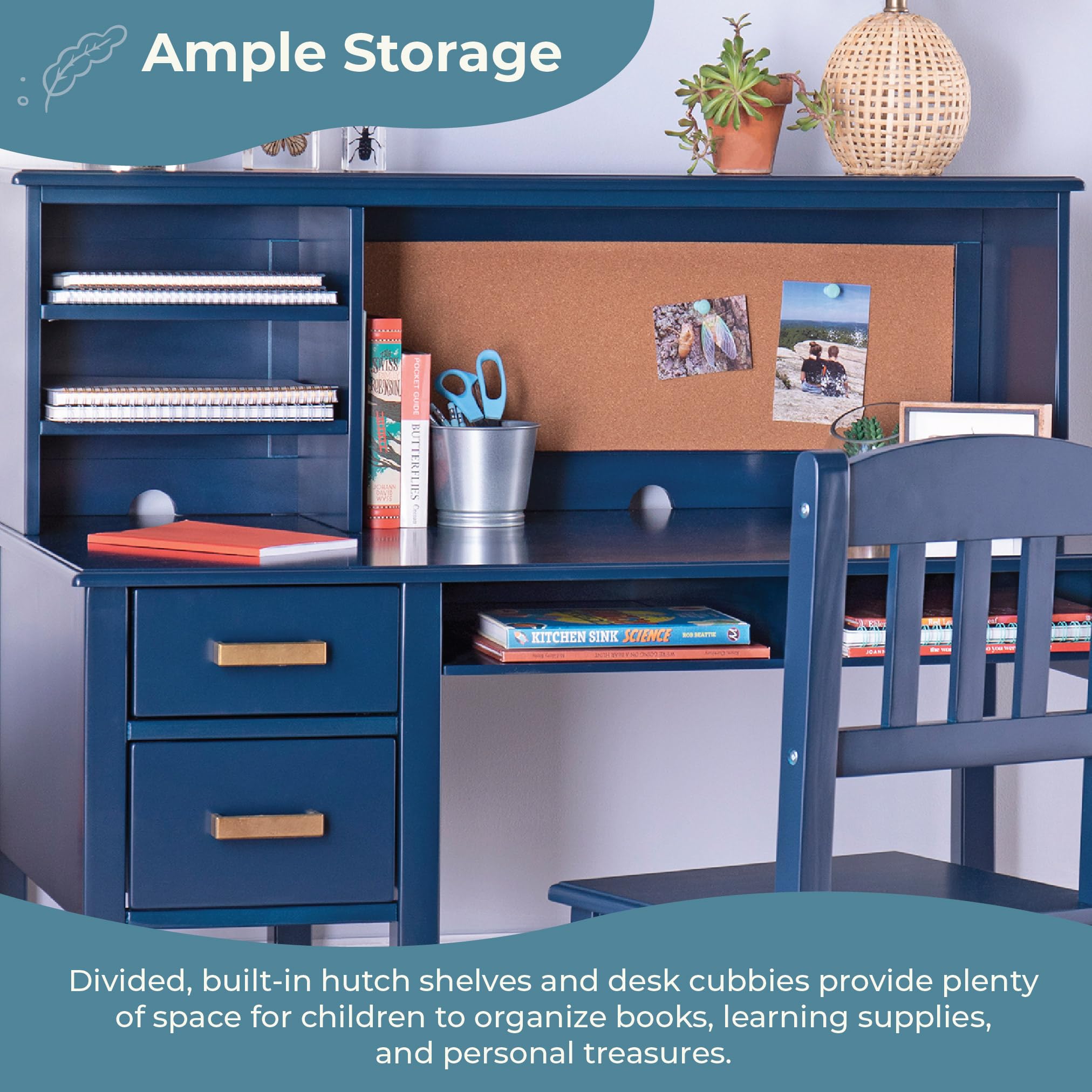 Kids Desk and Chair Set with Hutch - Navy