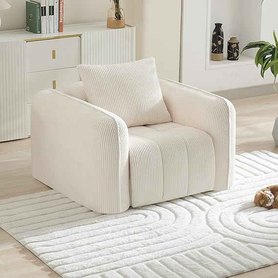 Modern Corduroy Living Room Set - Loveseat with 2 Single Chairs