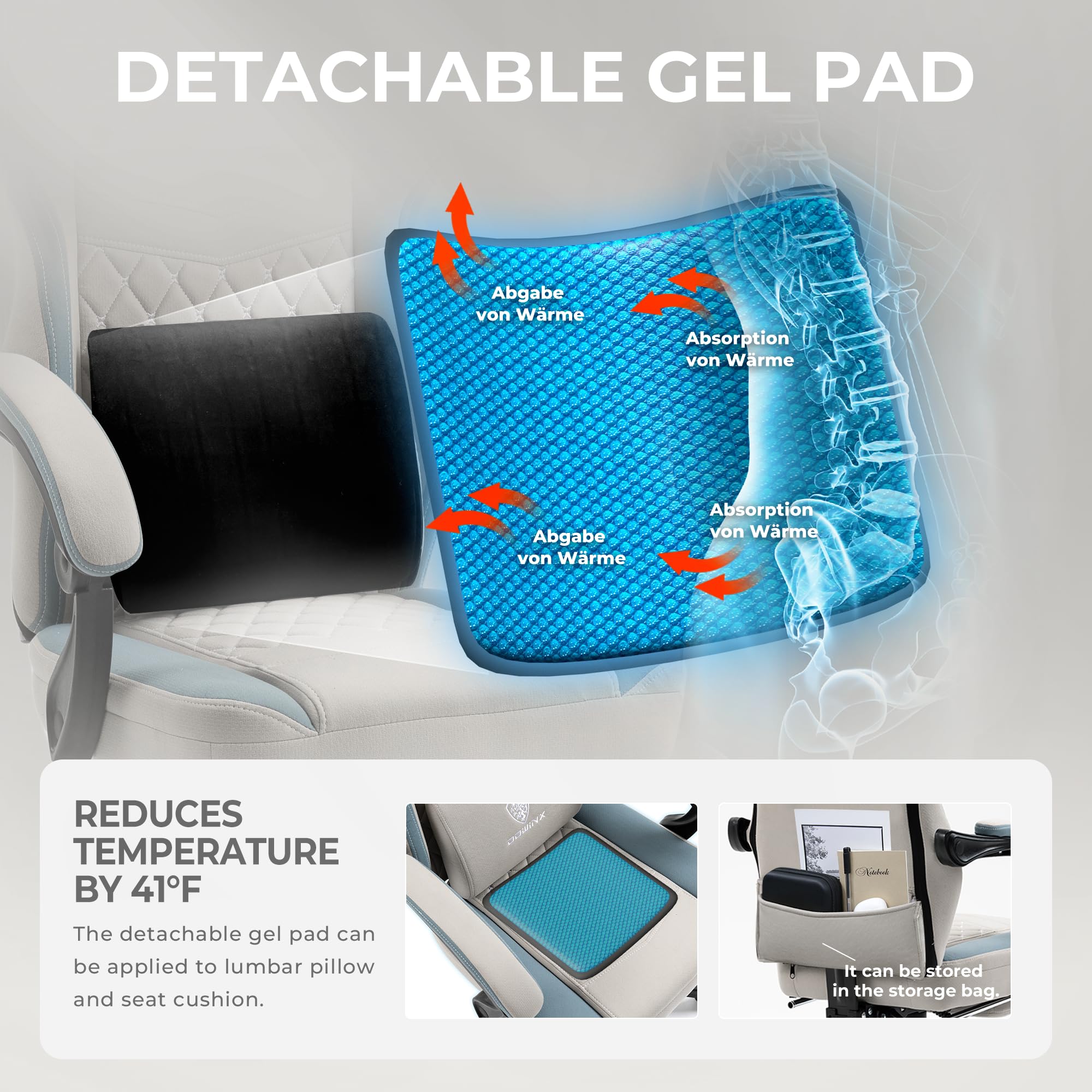 Breathable Fabric Gaming Chair with Gel Pad and Footrest