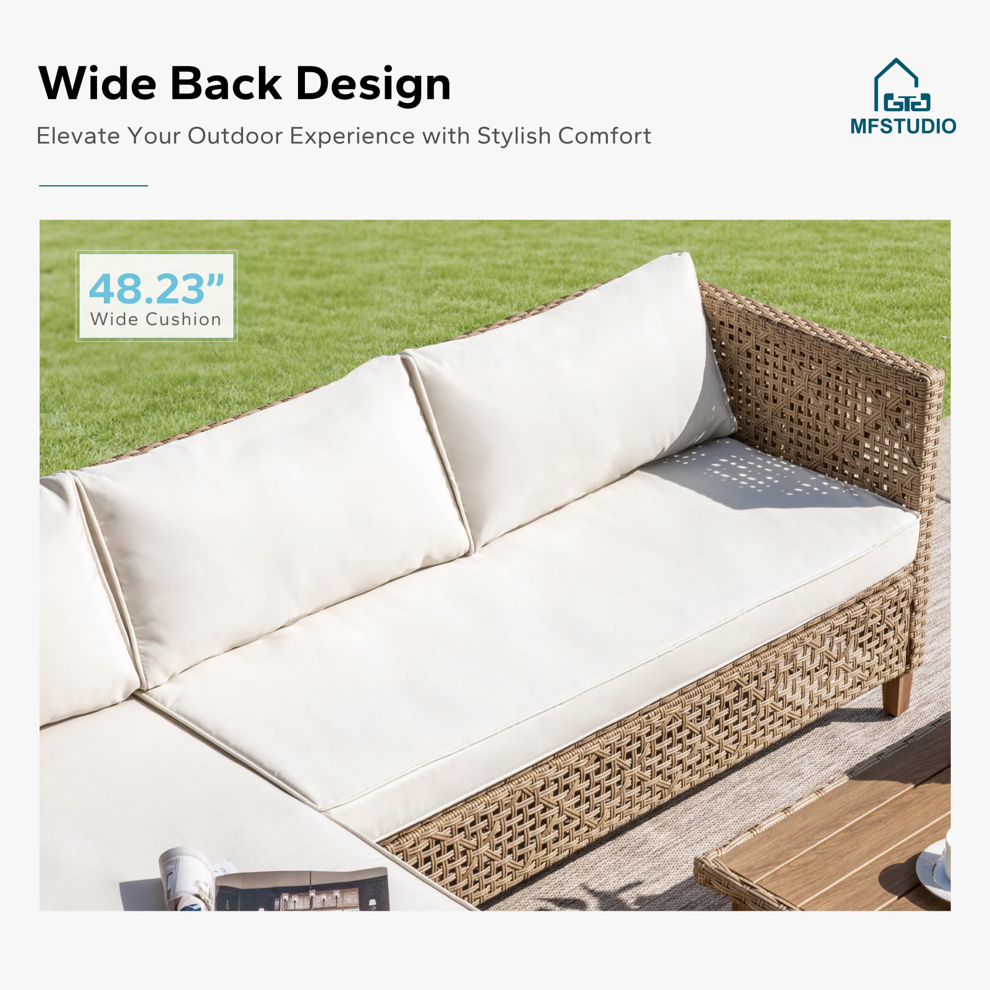 L-Shaped Outdoor Wicker Couch Set with Coffee Table