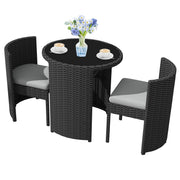 3-Piece Patio Bistro Set Handwoven Rattan Outdoor Furniture Black