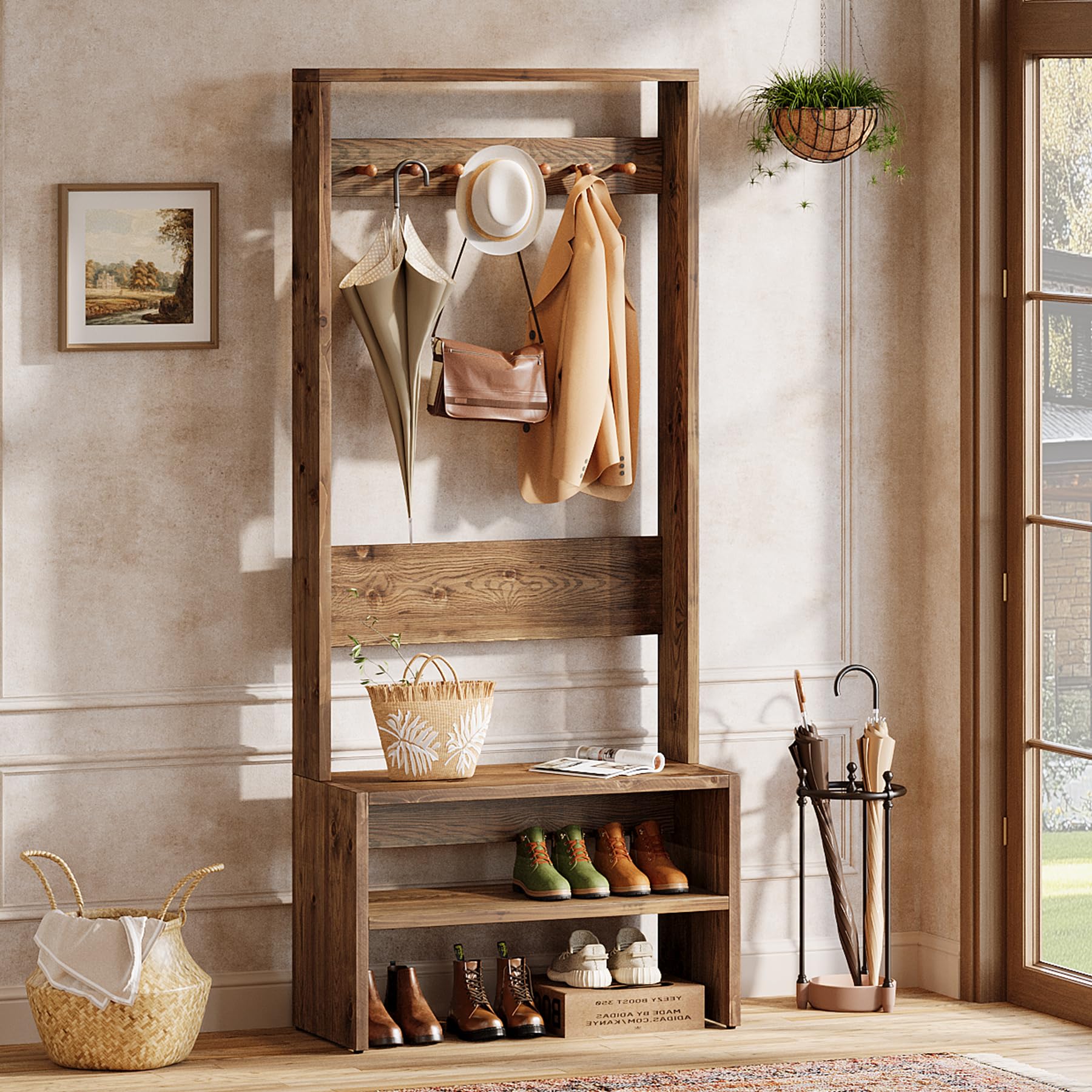 Hall Tree with Bench and Shoe Storage 70.8" Tall