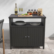Outdoor Wicker Storage Cabinet with 2 Doors and Shelves