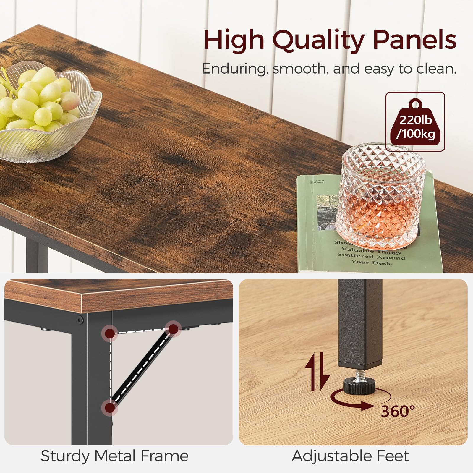 63-Inch Narrow Bar Table with Metal Frame