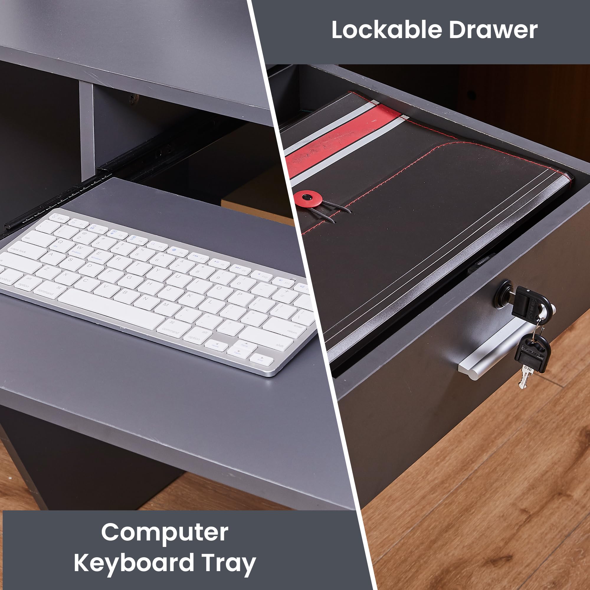 Modern Reception Desk with Lockable Drawer and Keyboard Tray