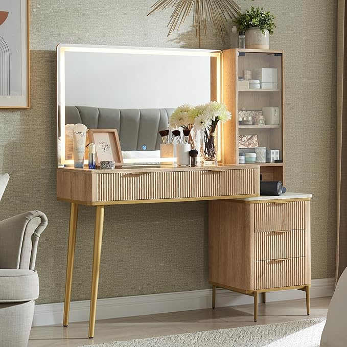 Makeup Vanity Desk with Lighted Mirror and 5 Drawers