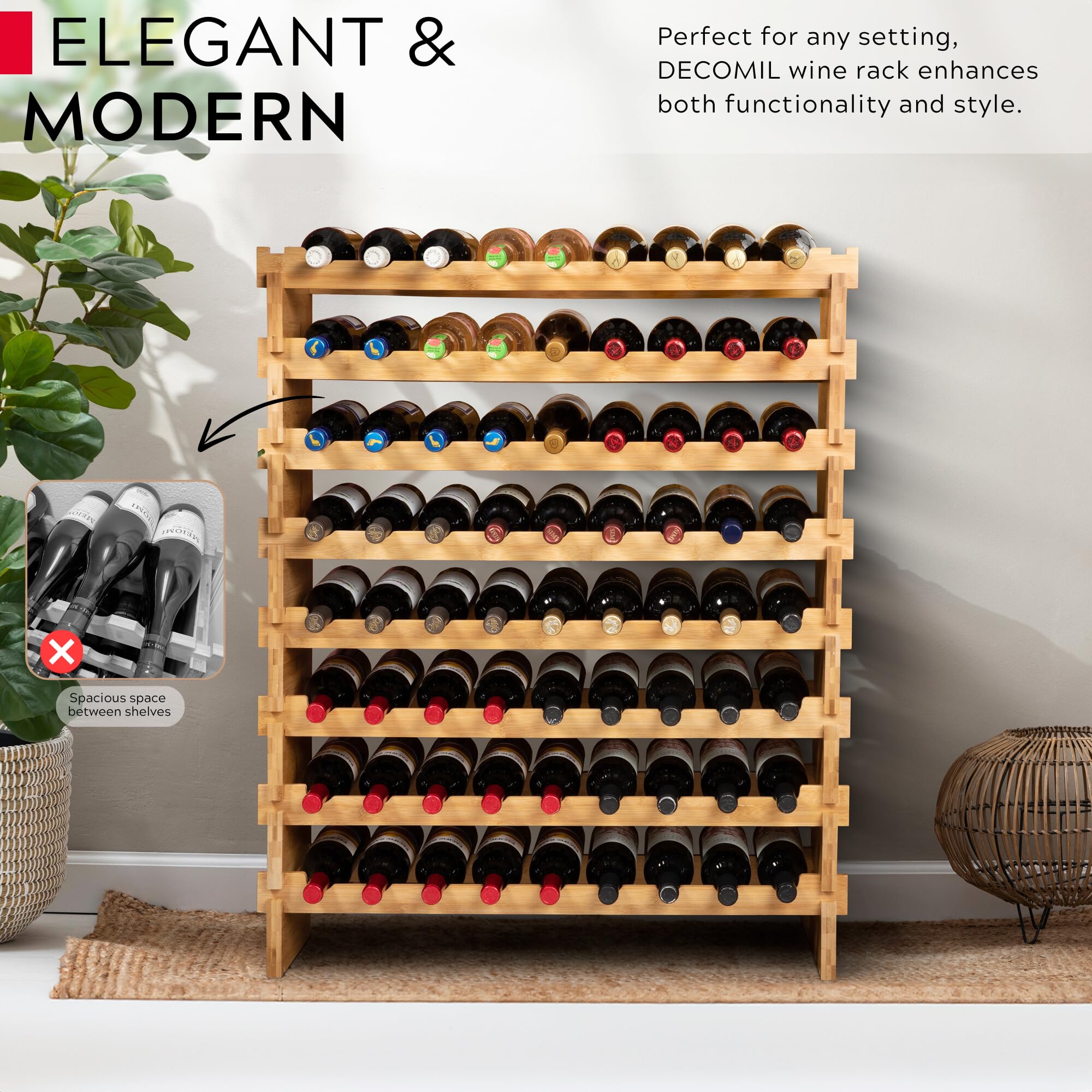 72 Bottle Stackable Bamboo Wine Rack
