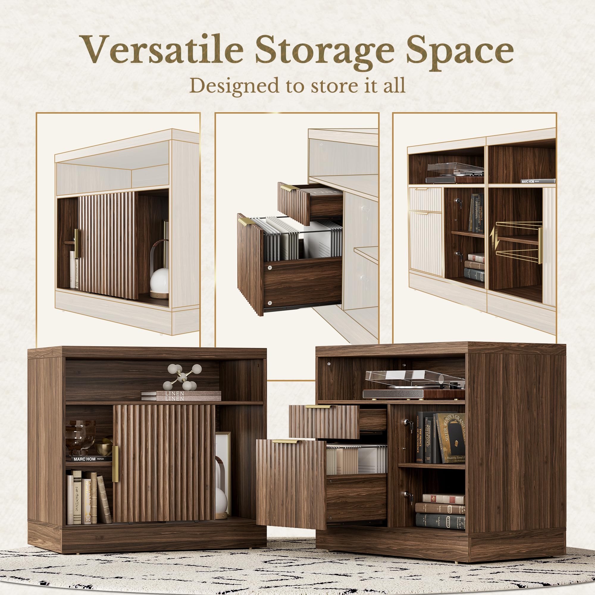 67'' Electric Standing Desk with 73'' Bookshelf and 2-Drawer File Cabinet