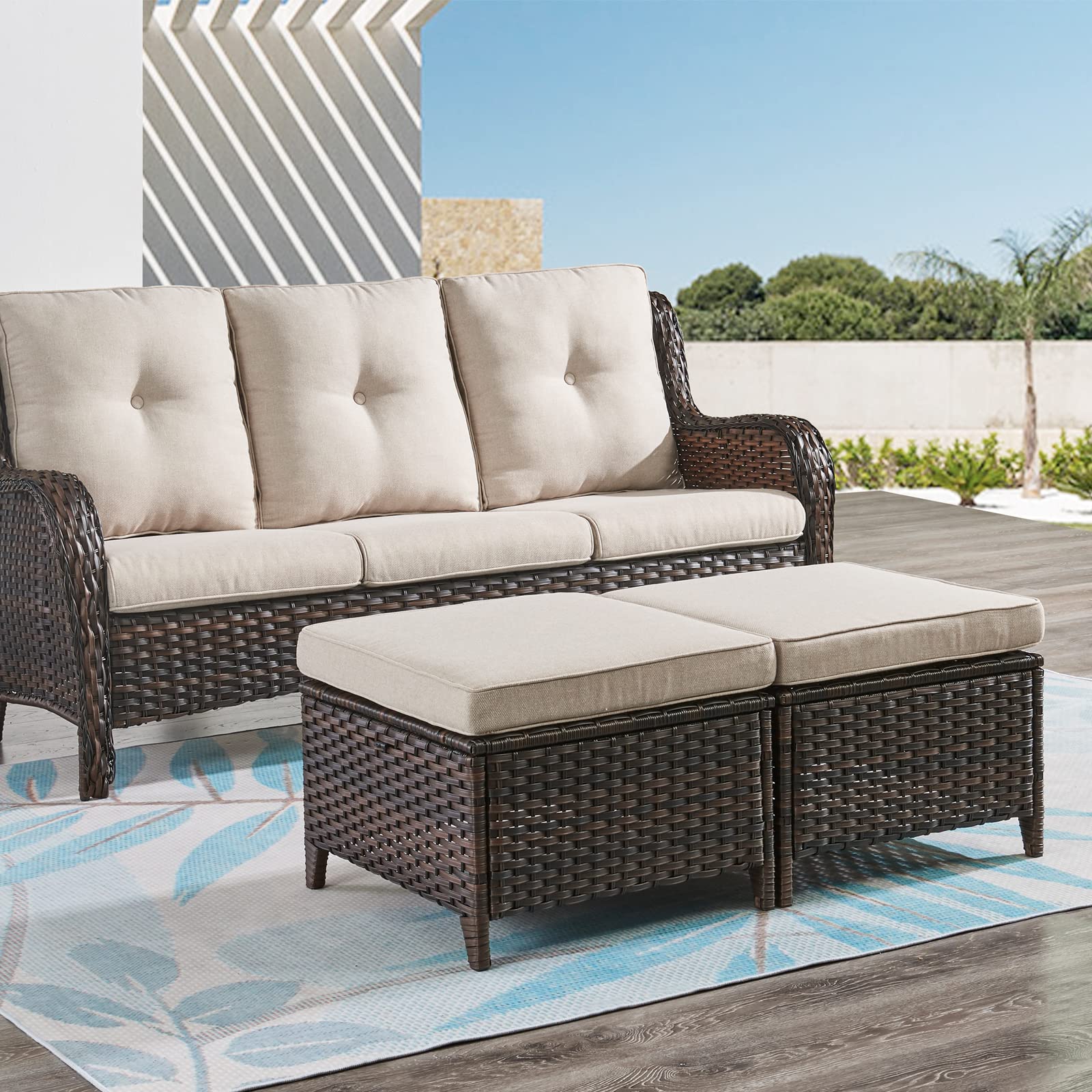Outdoor Wicker Ottomans Set of 2