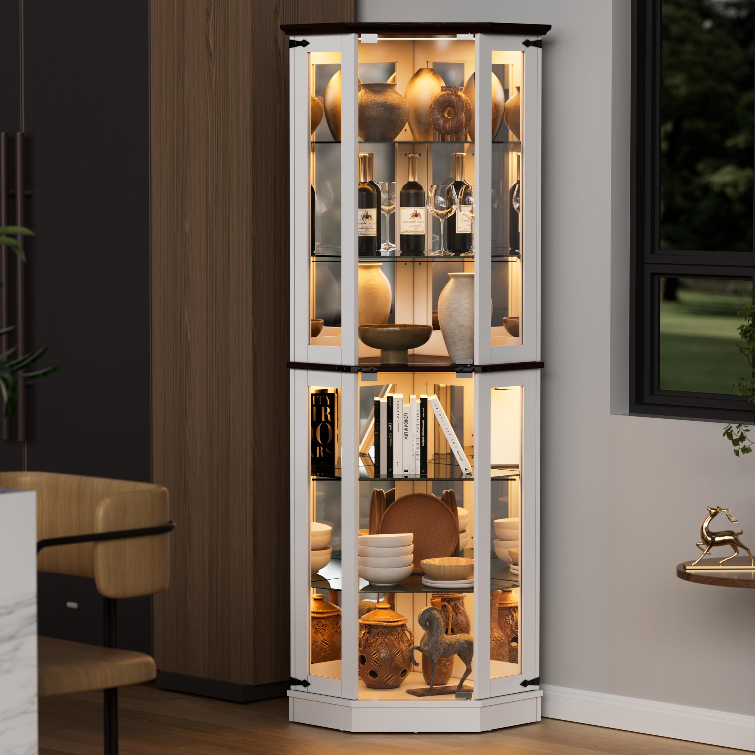 Farmhouse Display Curio Cabinet with LED Lights