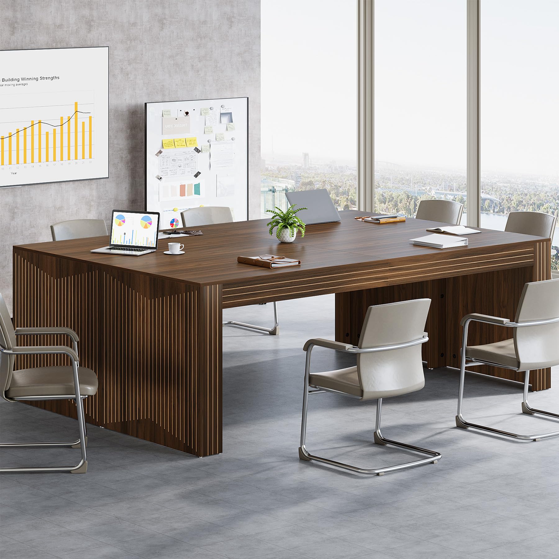 Large Conference Table 78.74" Rectangular Meeting Desk Walnut Brown