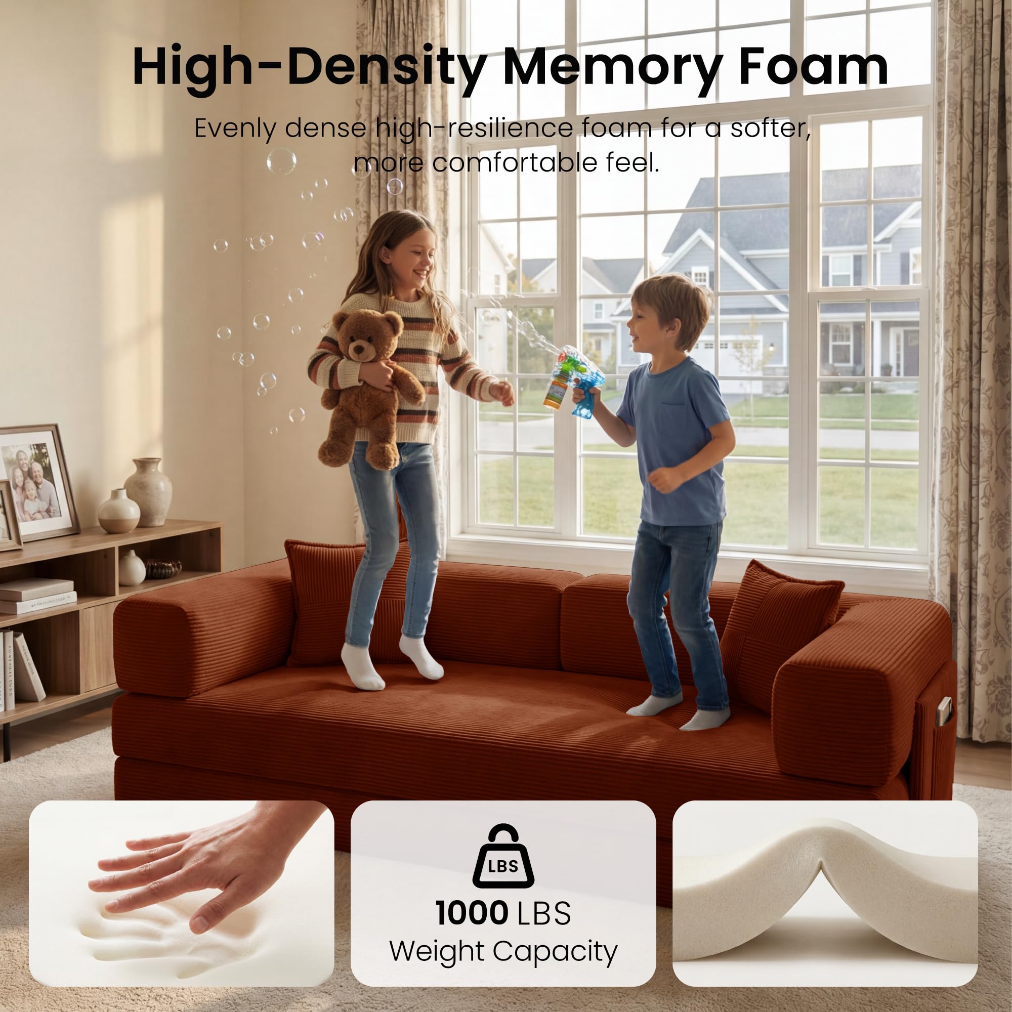 Convertible Futon Sofa Bed with Storage Pocket