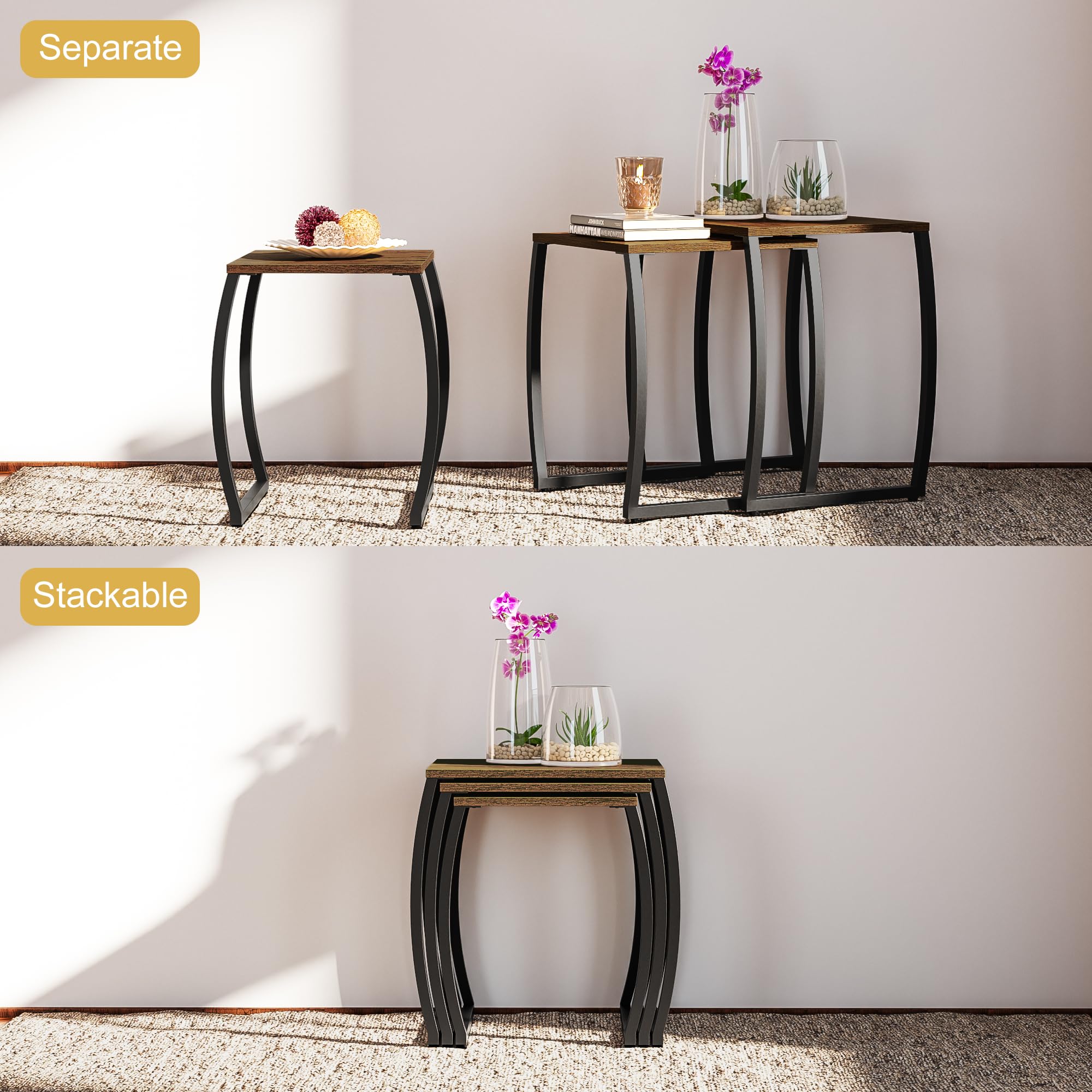 Vintage Nesting Tables Set of 3 - Side End Coffee Snack Tables