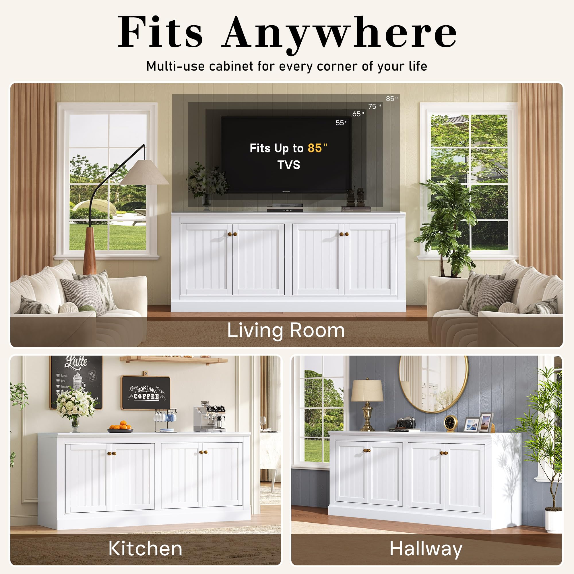 72" Farmhouse Sideboard Buffet Cabinet with Barn Doors