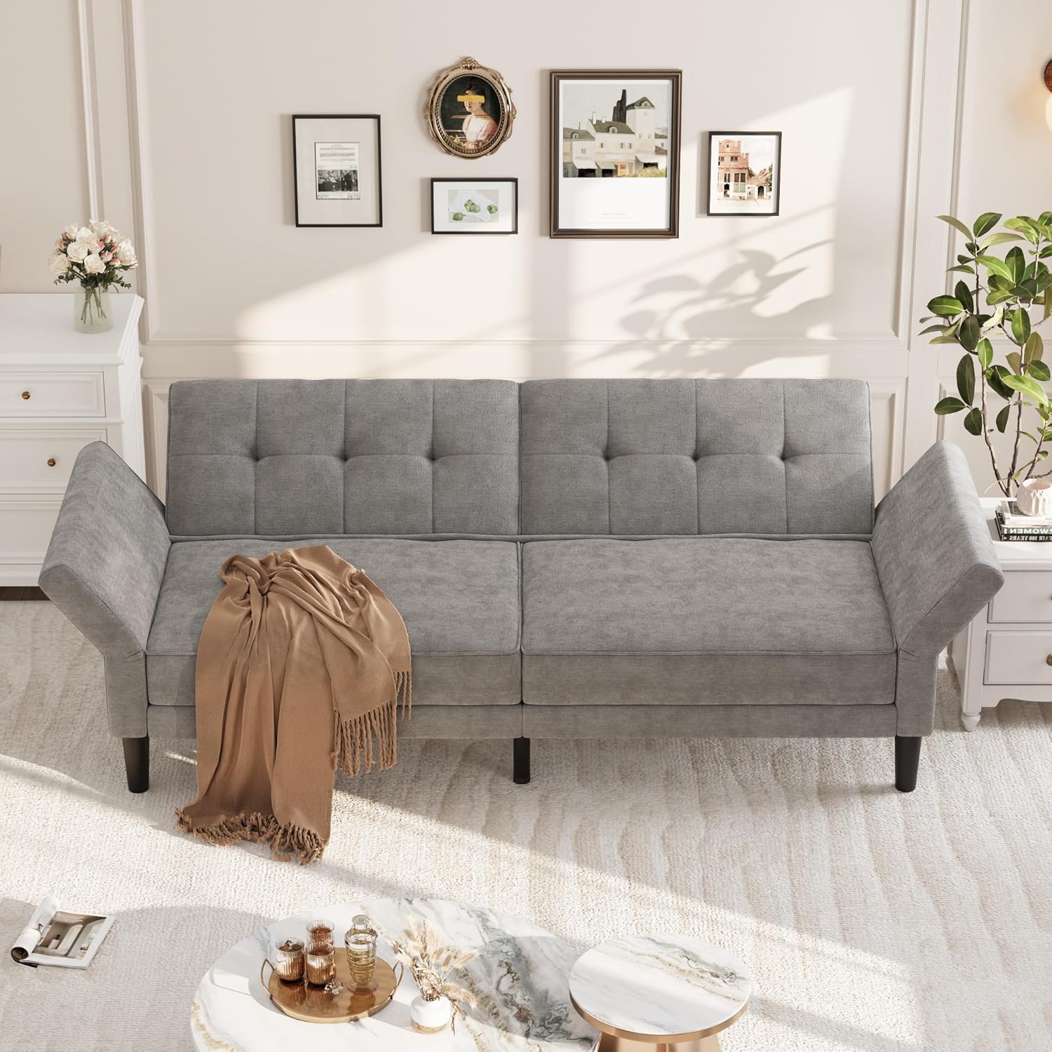 89" Convertible Futon Sofa Bed with Adjustable Backrest