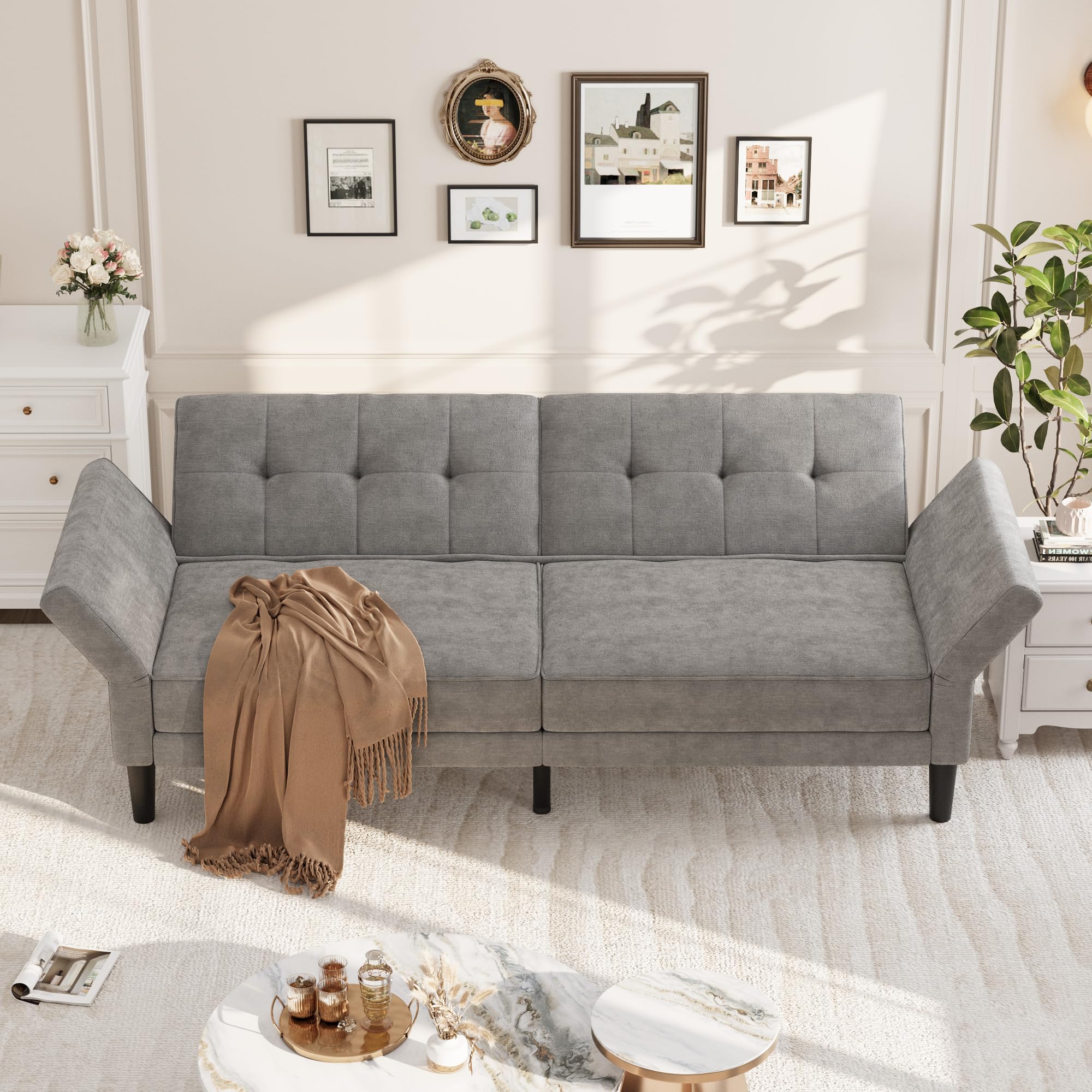 89" Adjustable Futon Sofa Bed with Convertible Backrest