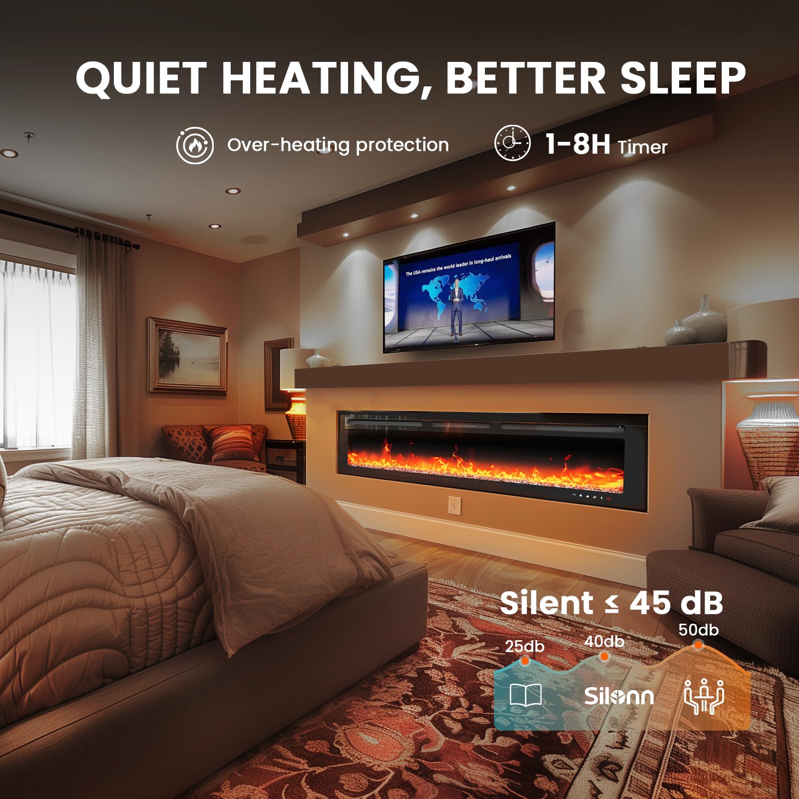 50" Smart Electric Fireplace Heater with App Control