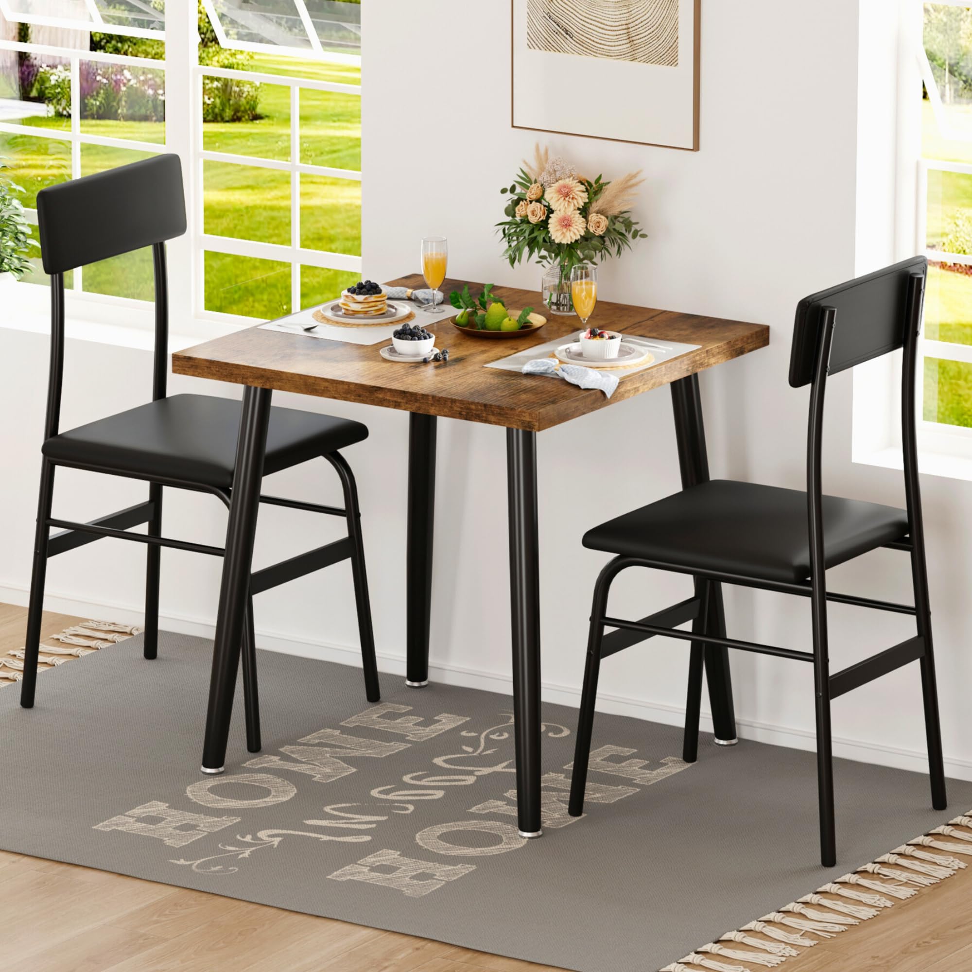 3-Piece Dining Table Set with Upholstered Chairs