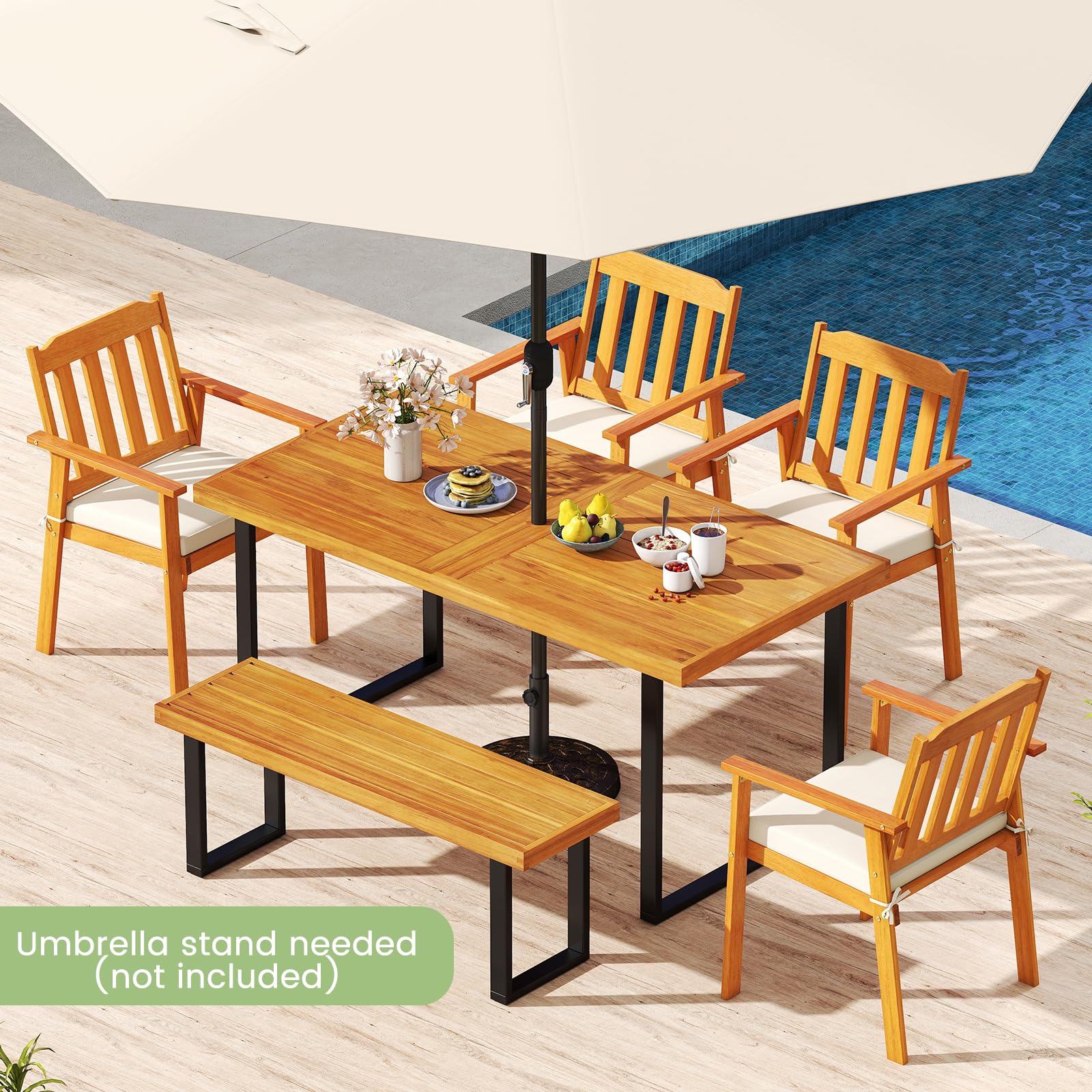 48" Acacia Wood Outdoor Bench with Slatted Seat