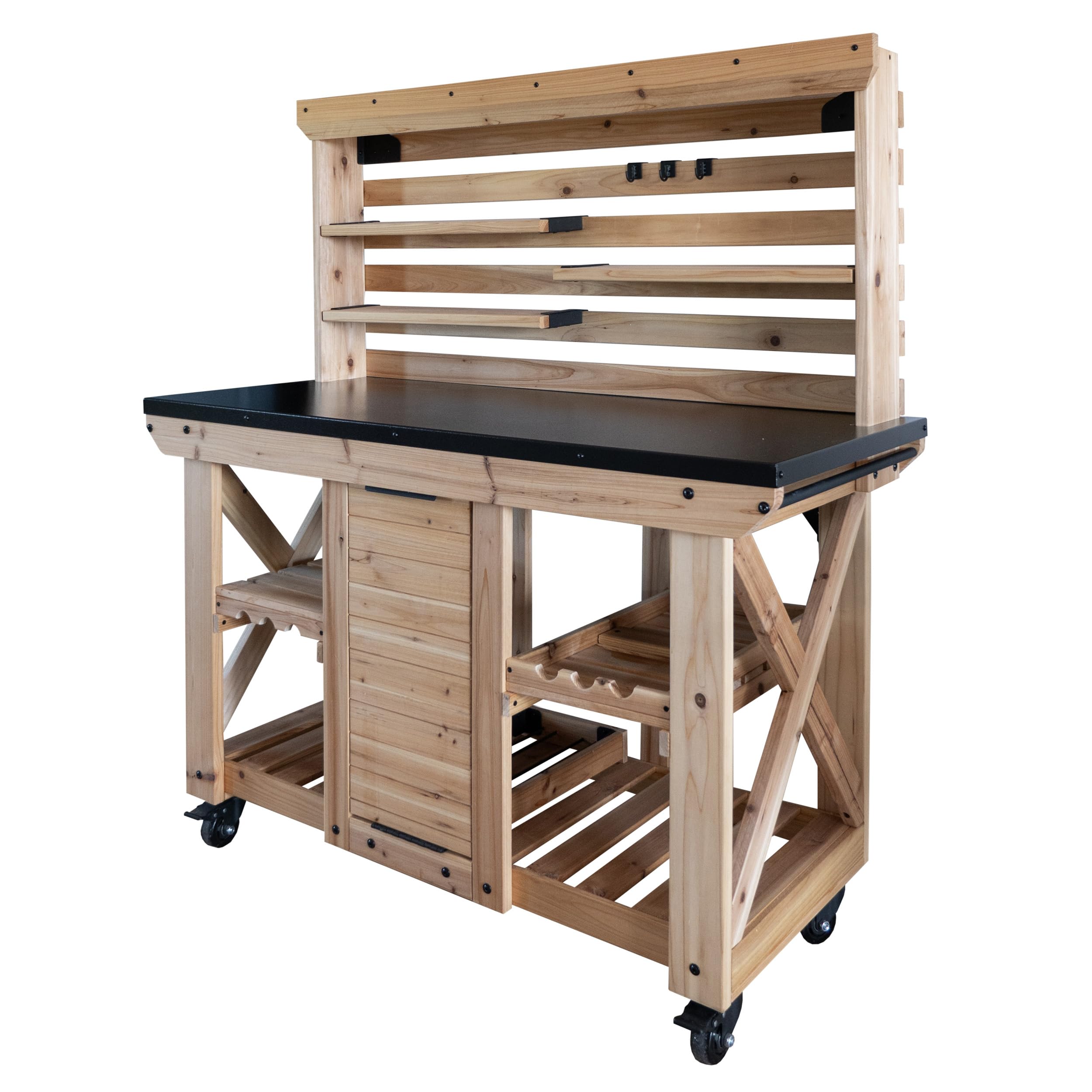 Cedar Wood Buffet Hutch Serving Station with Steel Countertop