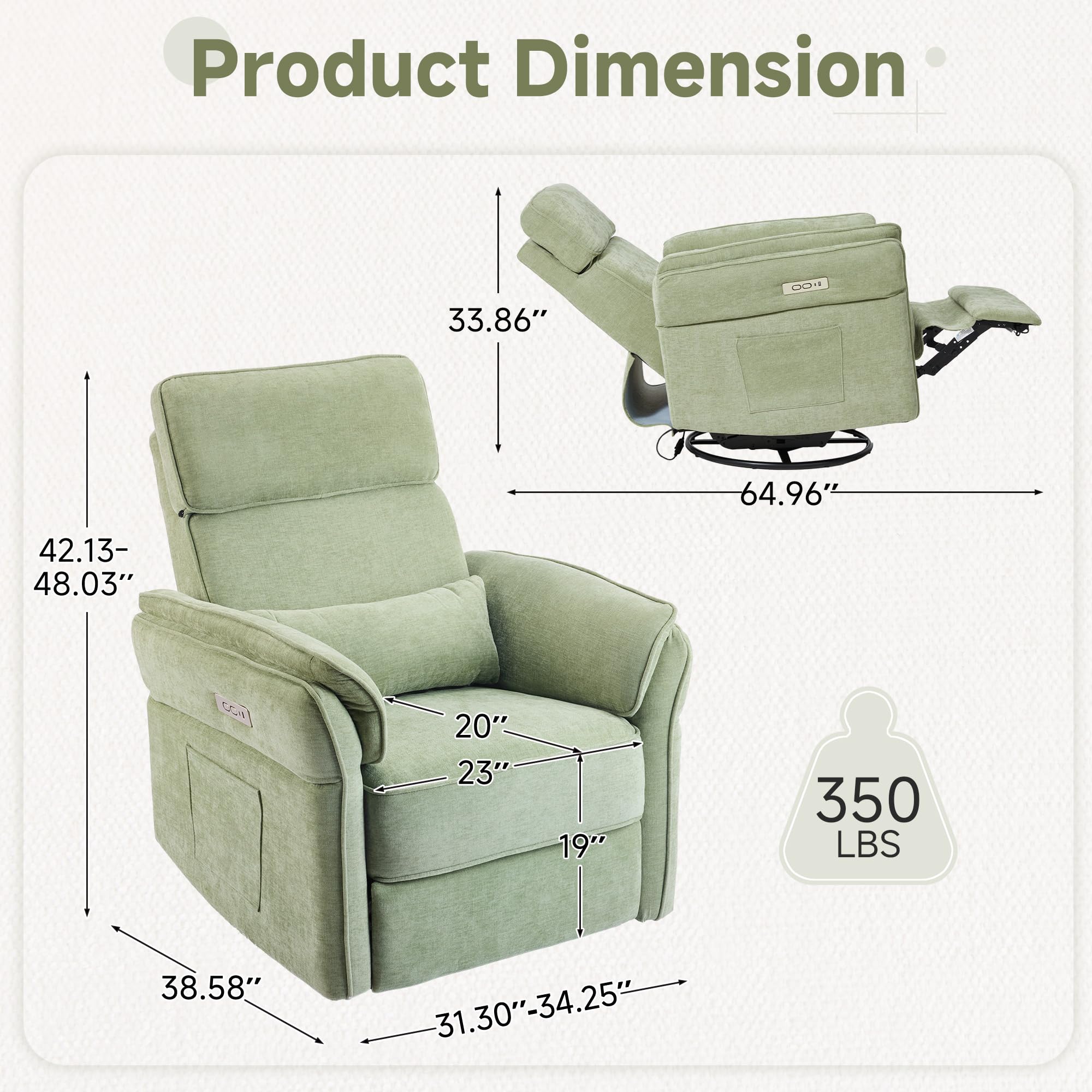 Power Swivel Glider Recliner Chair with Adjustable Armrests